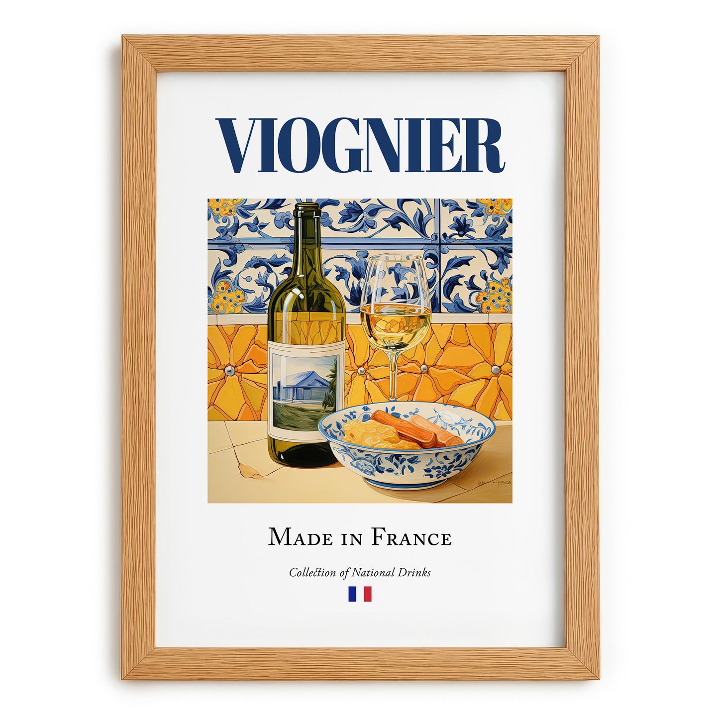 Viognier – French White Wine, Wine Bar Poster, set in oak frame