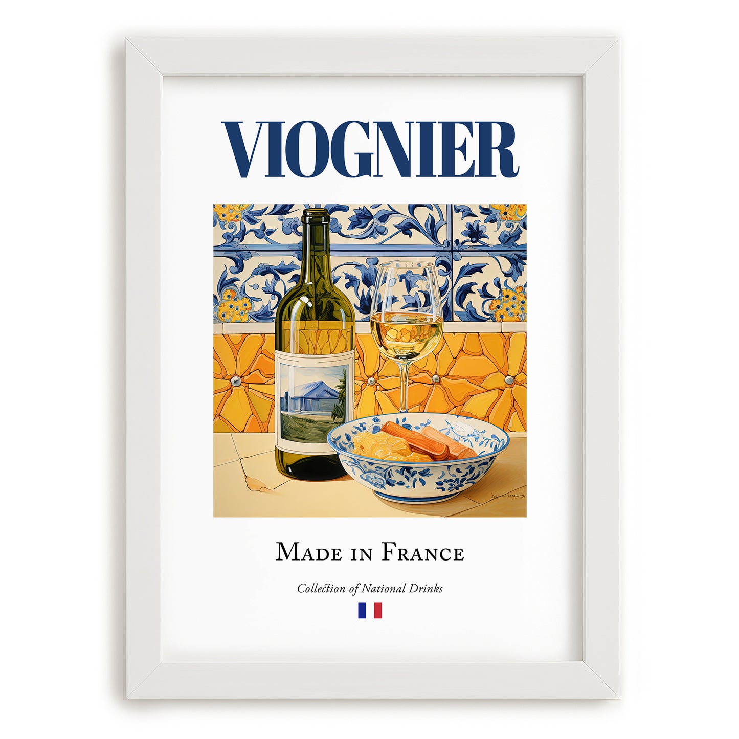 Viognier – French White Wine, Wine Bar Poster, placed in minimal white frame