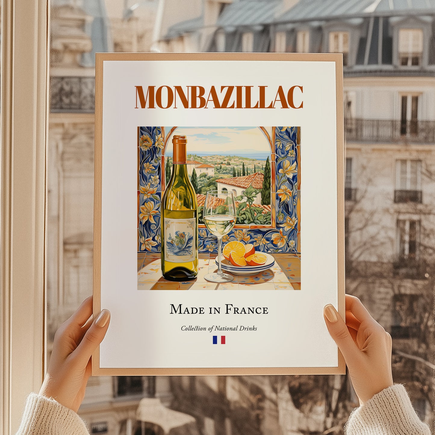 Monbazillac – French Dessert Wine, Wine Bar Wall Art, styled in a charming Paris street view