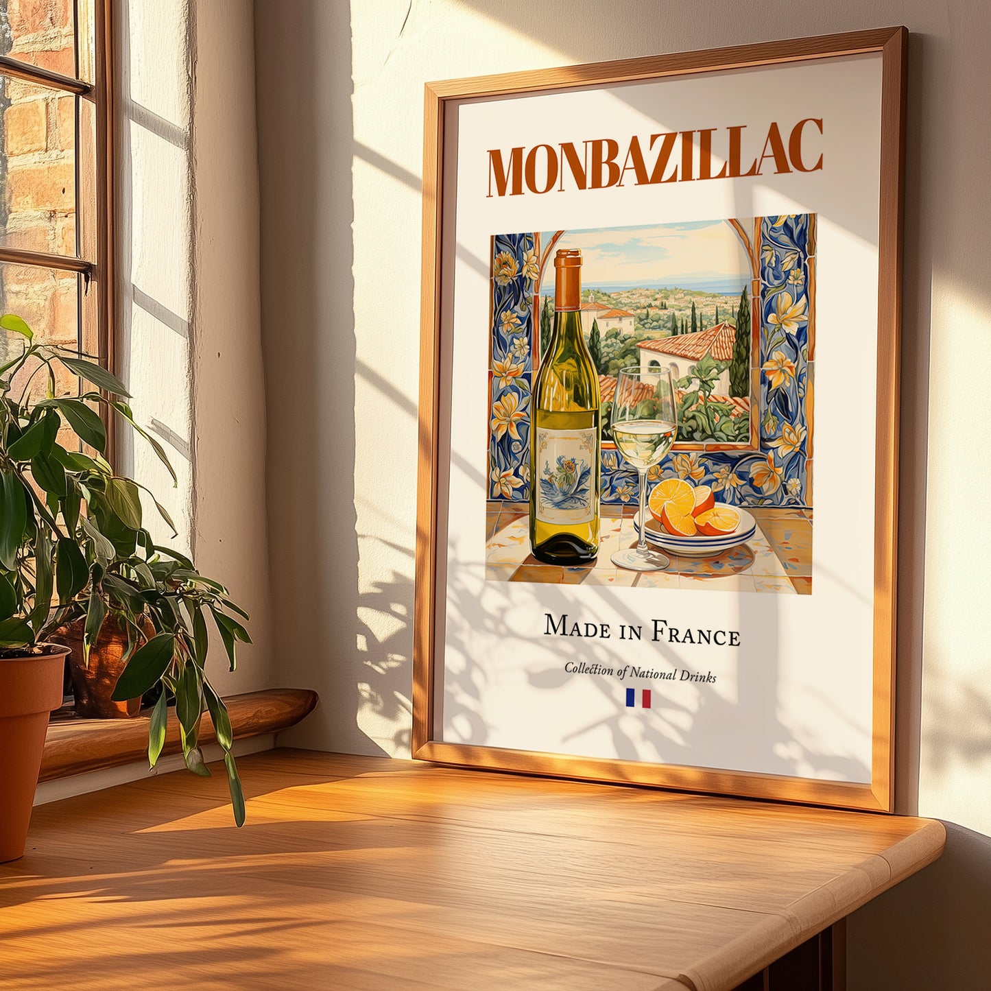 Monbazillac – French Dessert Wine, Wine Bar Wall Art, no-text version framed in wood