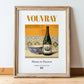 Vouvray – French White Wine, Wine Bar Wall Art, in wooden frame leaning on the floor