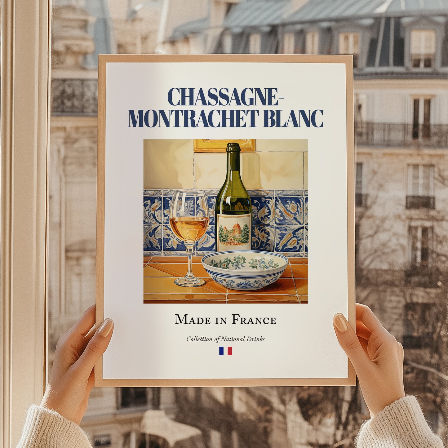 Chassagne-Montrachet blanc – French White Wine, Vinoteca Poster, styled in a charming Paris street view