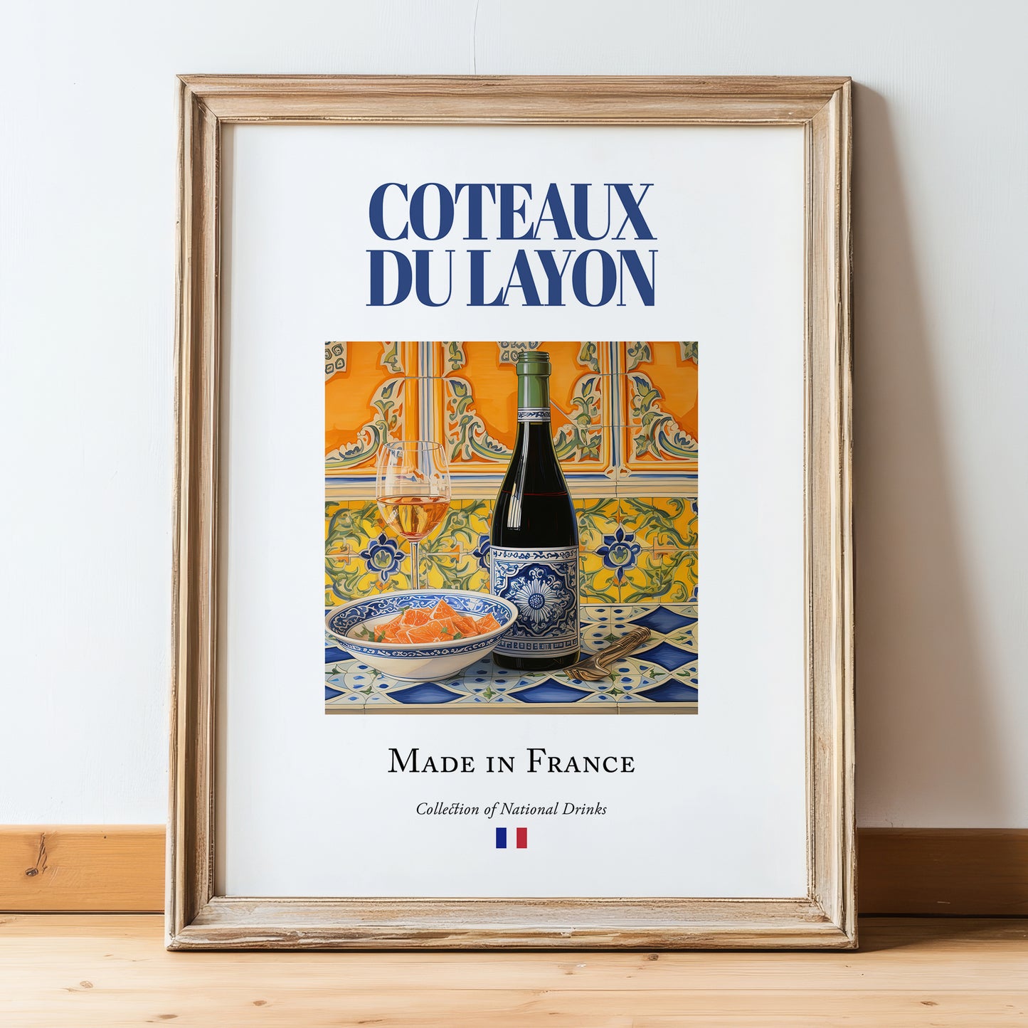 Coteaux du Layon – French Dessert Wine, Bodega Poster, in wooden frame leaning on the floor
