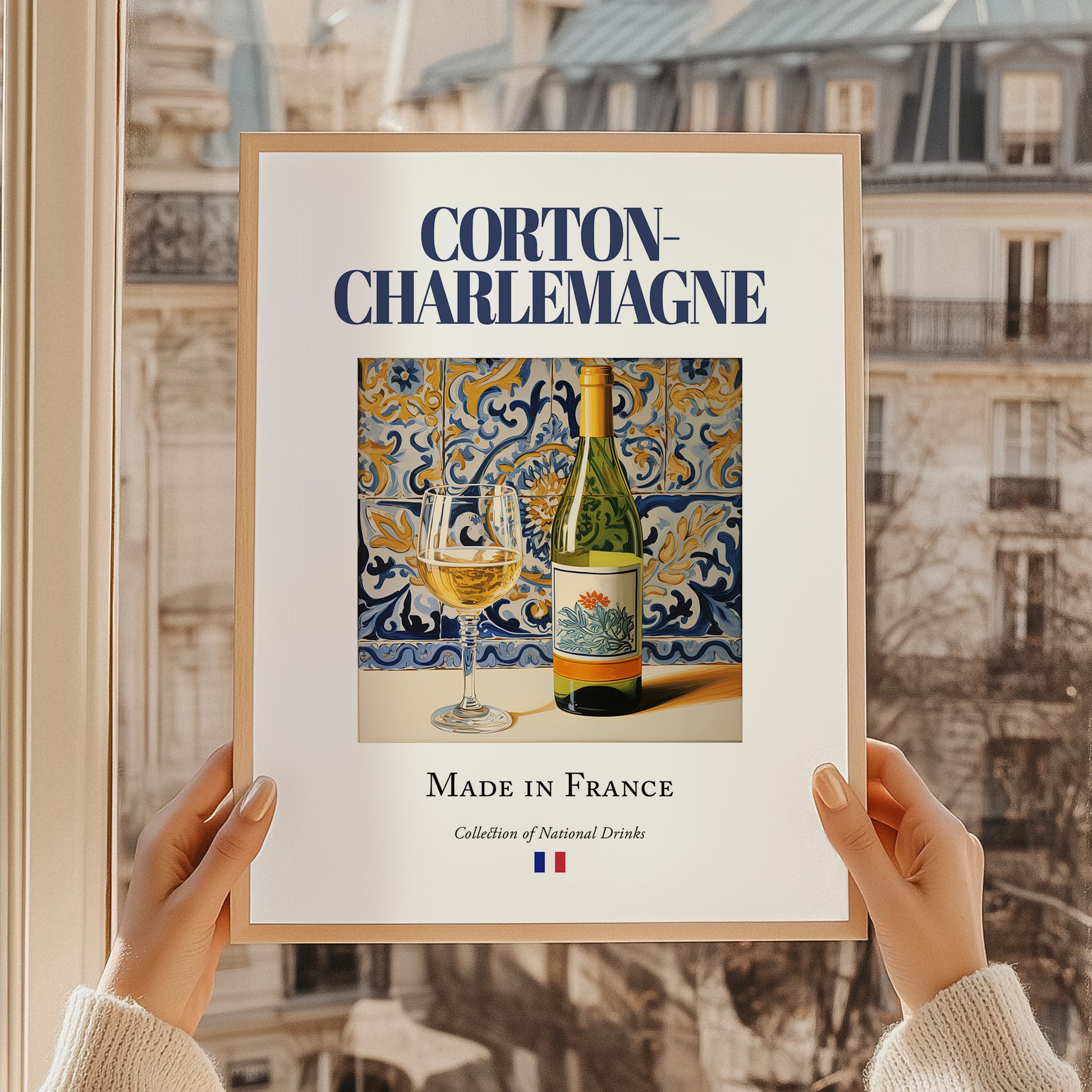 Corton-Charlemagne – French White Wine, Vinoteca Poster, styled in a charming Paris street view