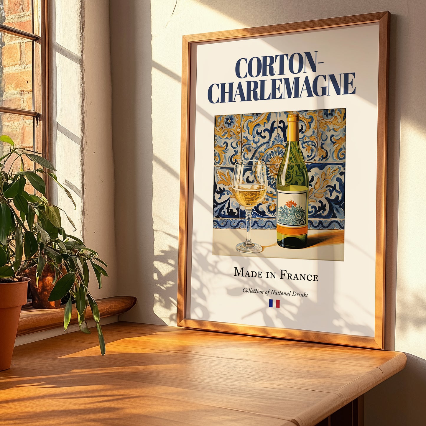 Corton-Charlemagne – French White Wine, Vinoteca Poster, no-text version framed in wood