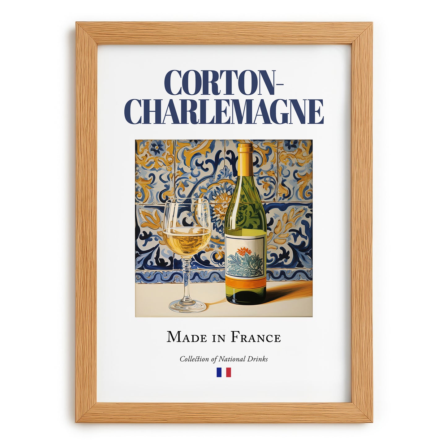 Corton-Charlemagne – French White Wine, Vinoteca Poster, set in oak frame