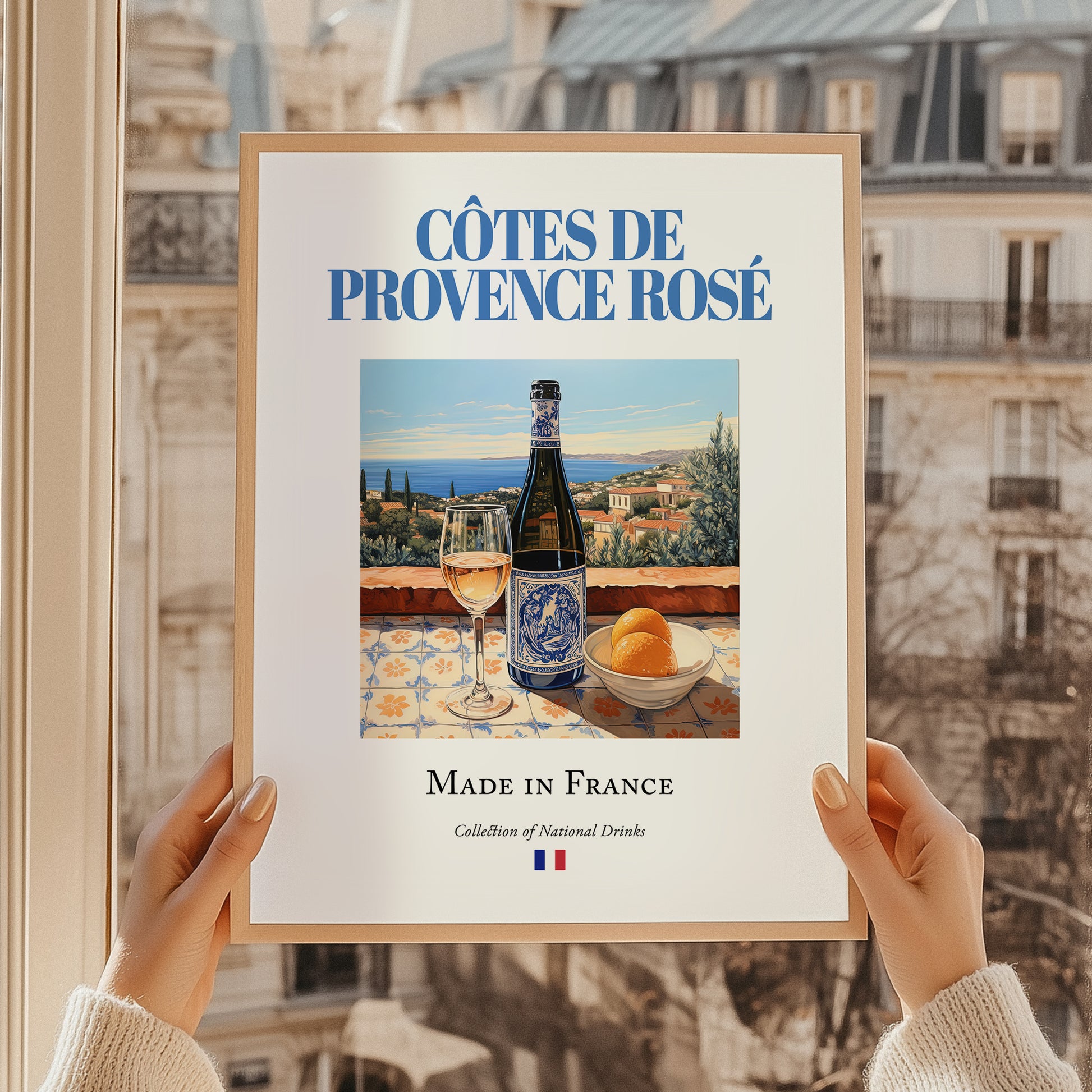 Côtes de Provence Rosé – French Rose Wine, Bodega Poster, styled in a charming Paris street view