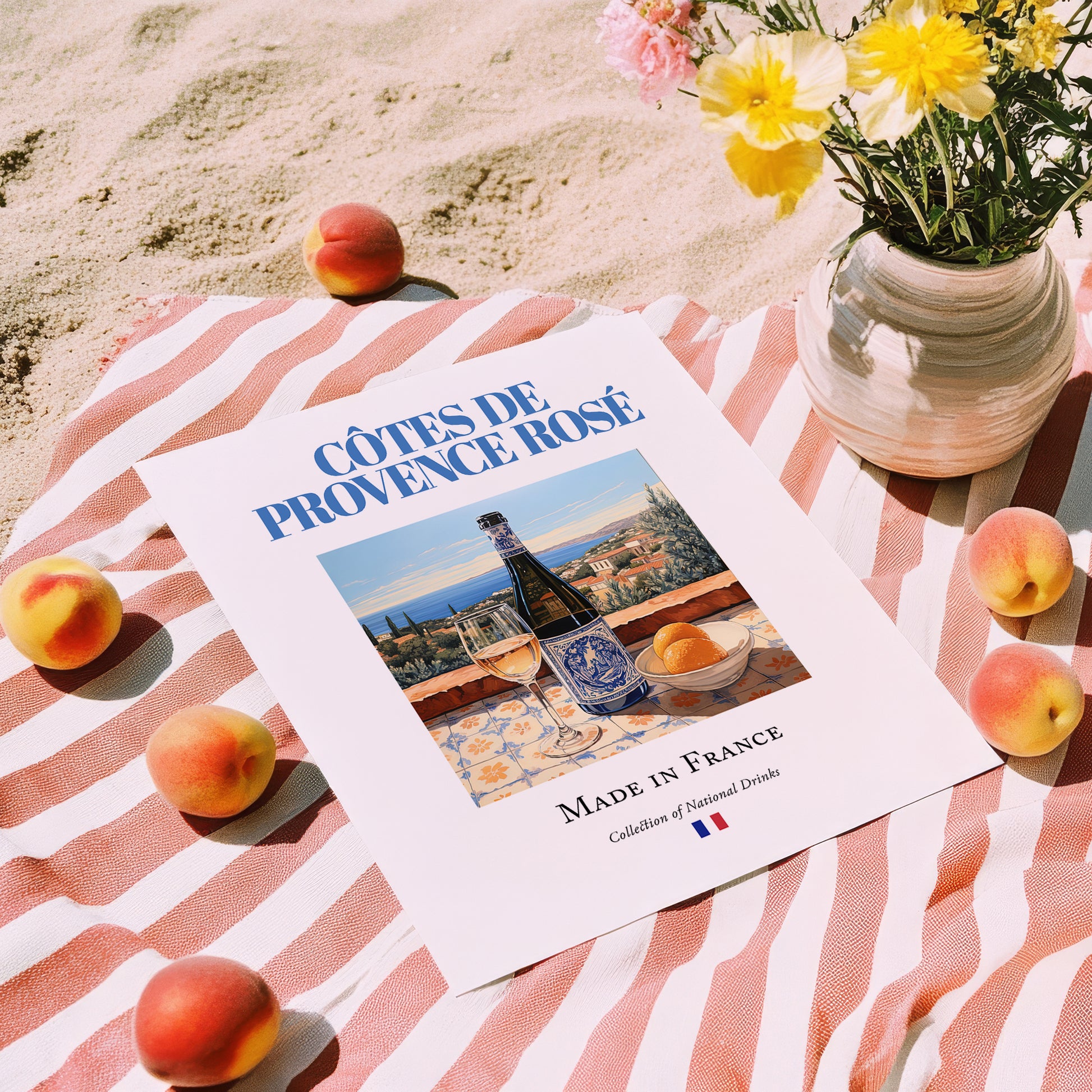 Côtes de Provence Rosé – French Rose Wine, Bodega Poster, unframed on coastal sand