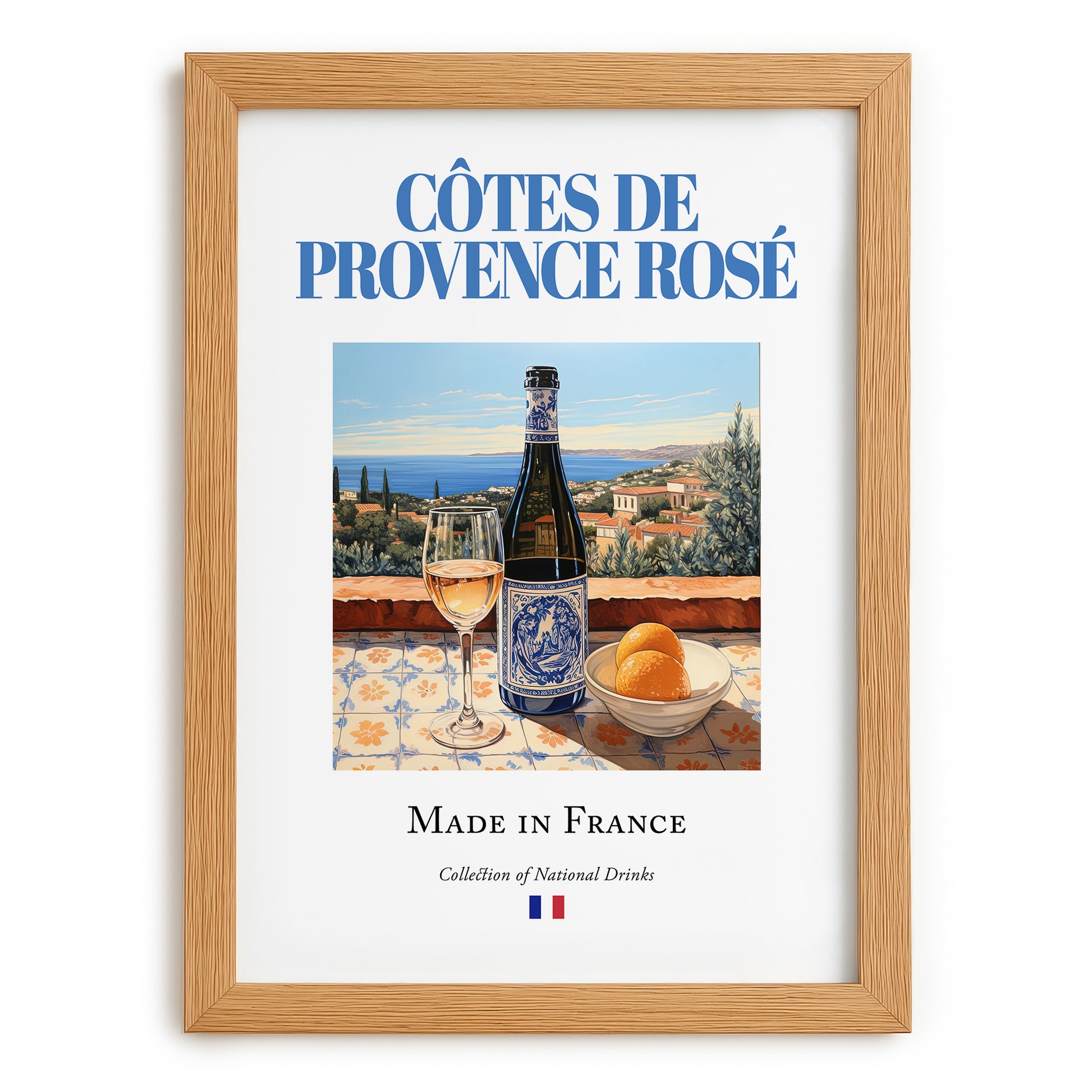 Côtes de Provence Rosé – French Rose Wine, Bodega Poster, set in oak frame