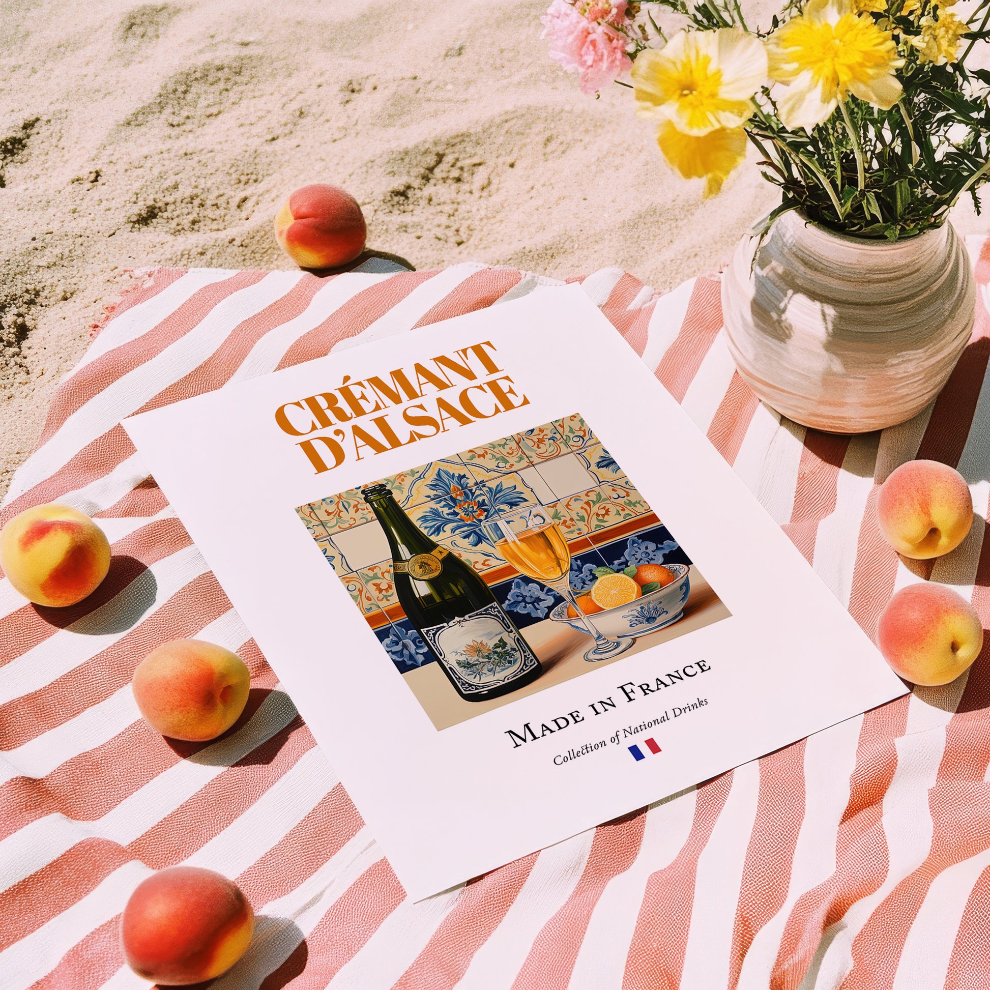 Crémant d'Alsace – French Sparkling Wine, Bodega Print, unframed on coastal sand