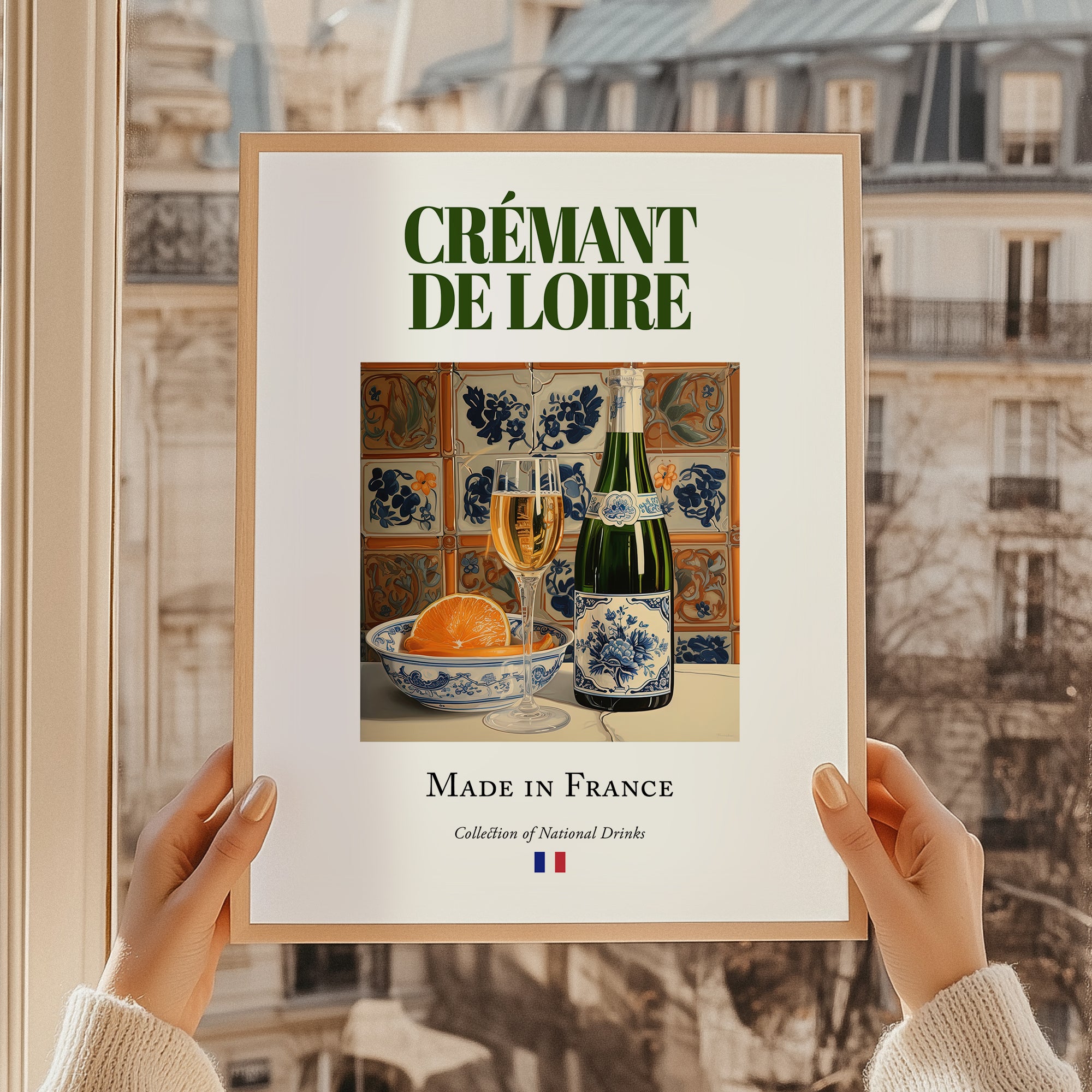 Crémant de Loire – French Sparkling Wine, Wine Bar Illustration, styled in a charming Paris street view