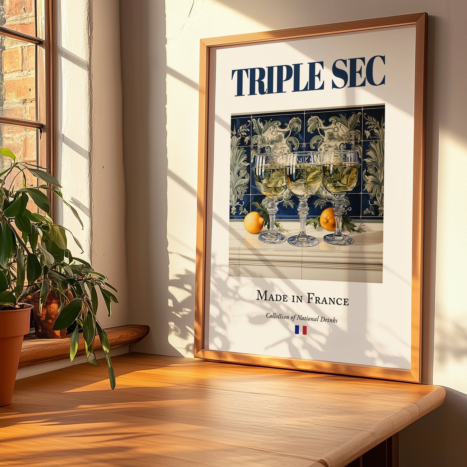 Triple sec – French Liqueur Drink, Speakeasy Poster, no-text version framed in wood