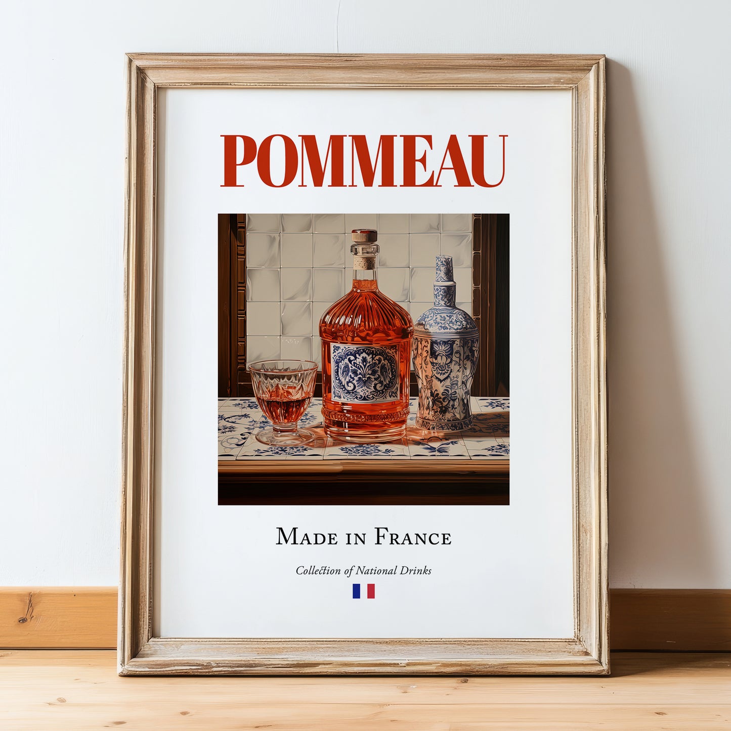 Pommeau – French Liqueur Drink, Sky Bar Poster, in wooden frame leaning on the floor