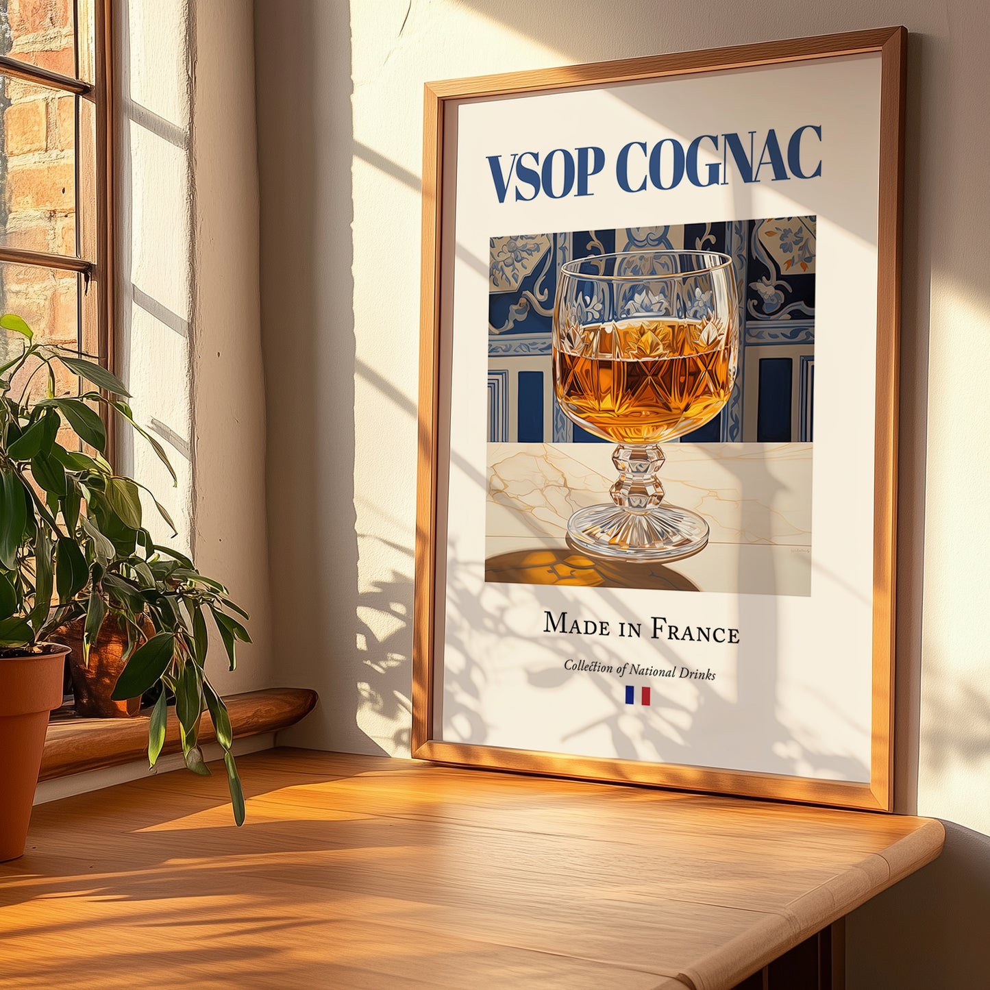 VSOP Cognac – French Spirit Drink, Speakeasy Wall Art, no-text version framed in wood