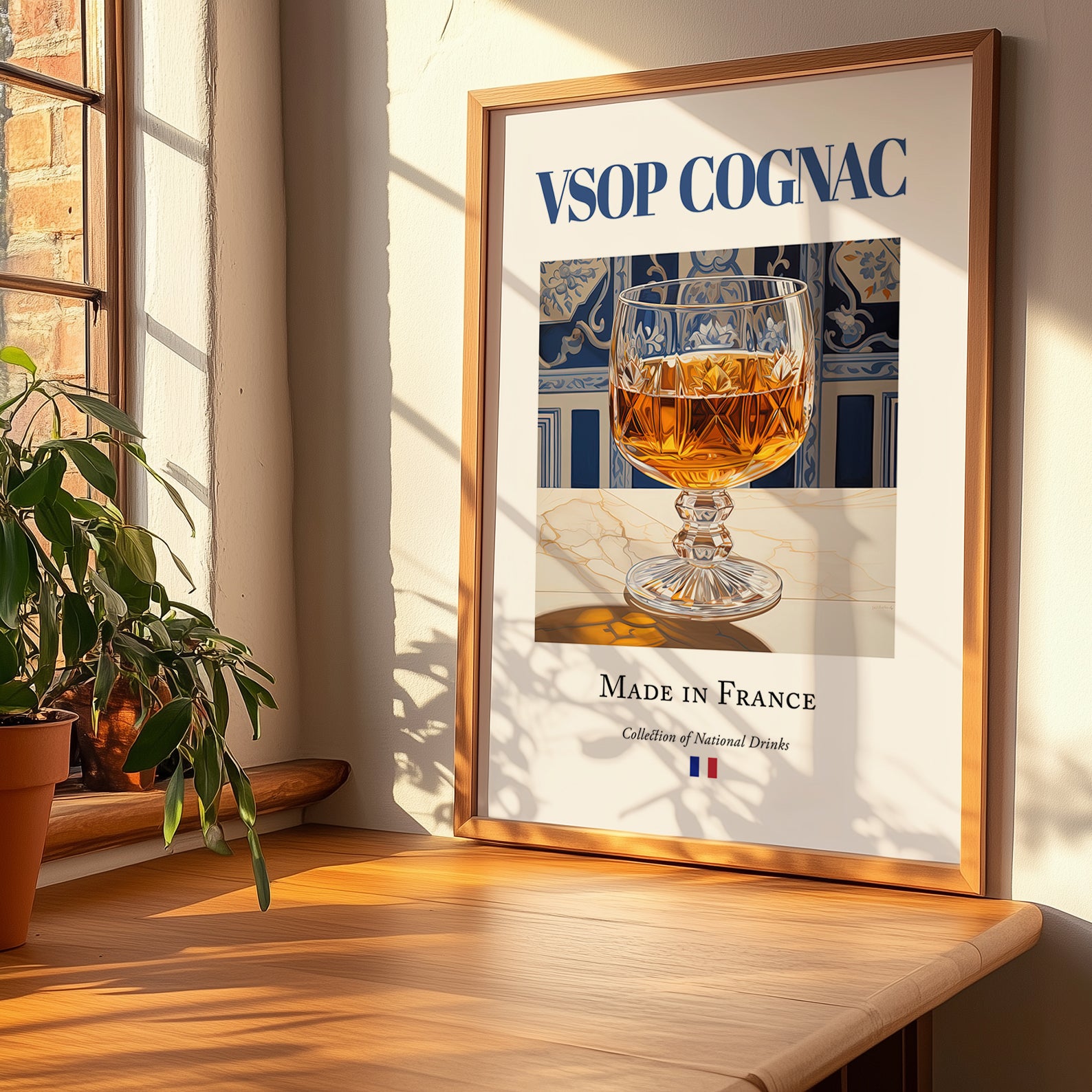 VSOP Cognac – French Spirit Drink, Speakeasy Wall Art, no-text version framed in wood