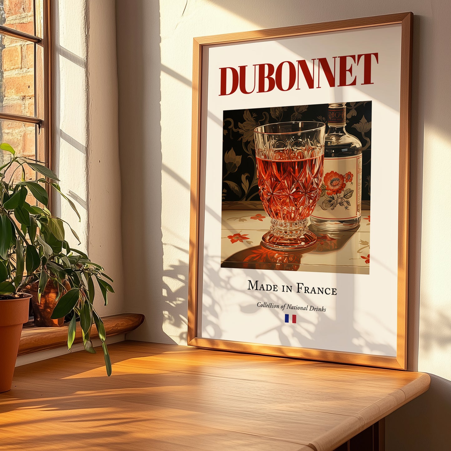 Dubonnet – French Liqueur Drink, Cocktail Lounge Poster, no-text version framed in wood