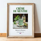 Crème de menthe – French Liqueur Drink, Cocktail Lounge Painting, in wooden frame leaning on the floor