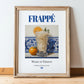 Frappé – Greek Coffee, Espresso Bar Illustration, in wooden frame leaning on the floor