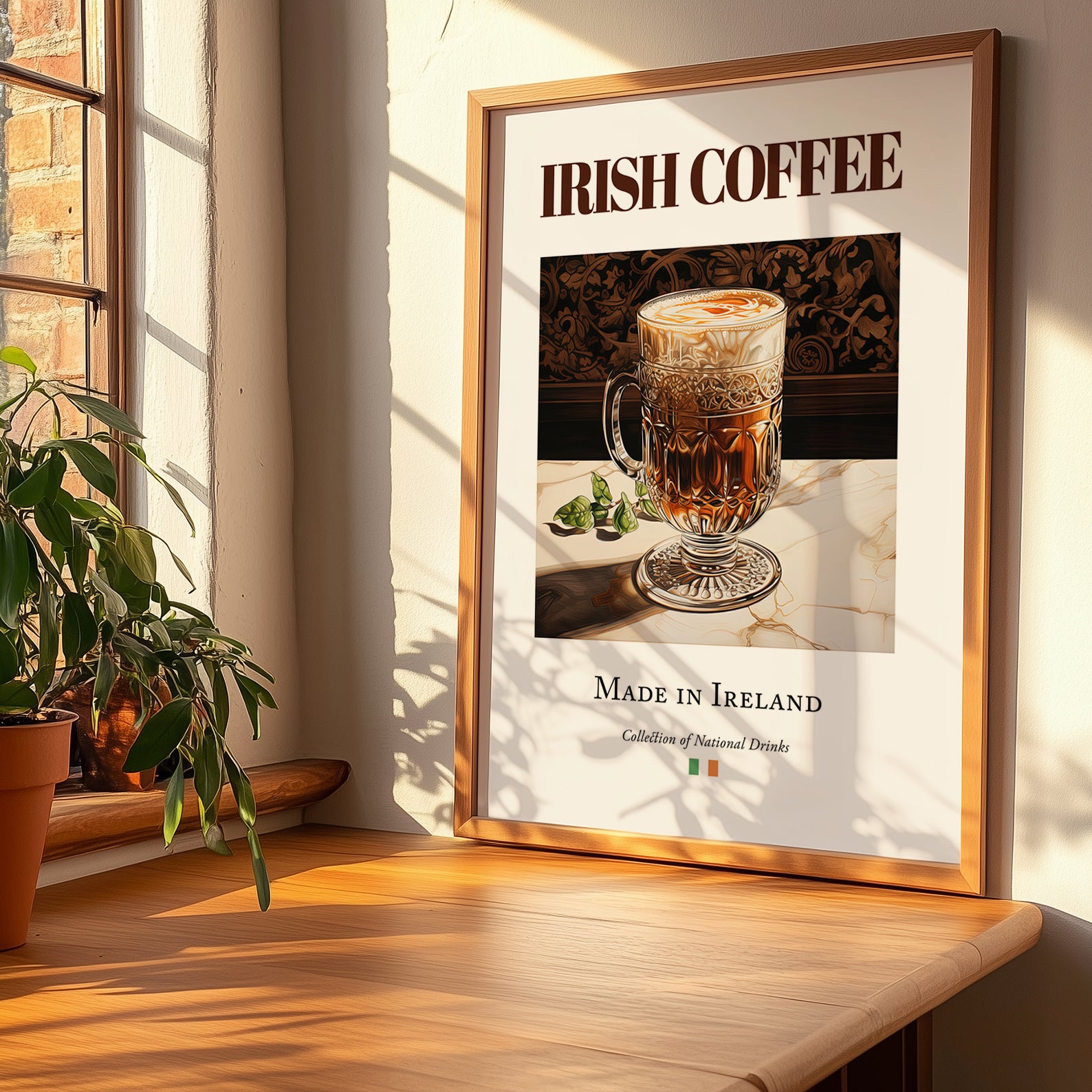 Irish Coffee – Irish Coffee, Street Café Art, no-text version framed in wood