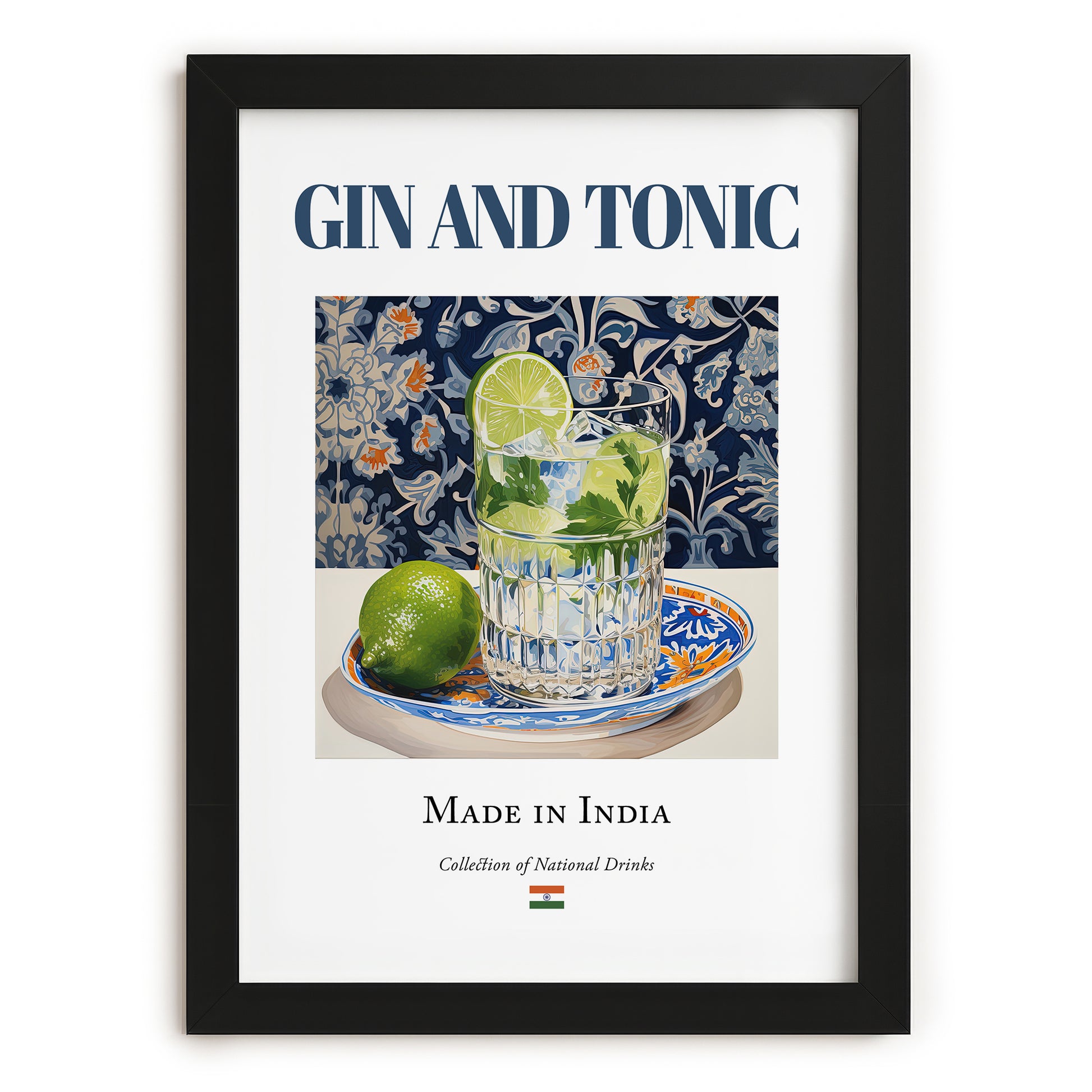 Gin and Tonic – Indian Cocktail Drink, Beach Bar Still Life, in sleek black frame
