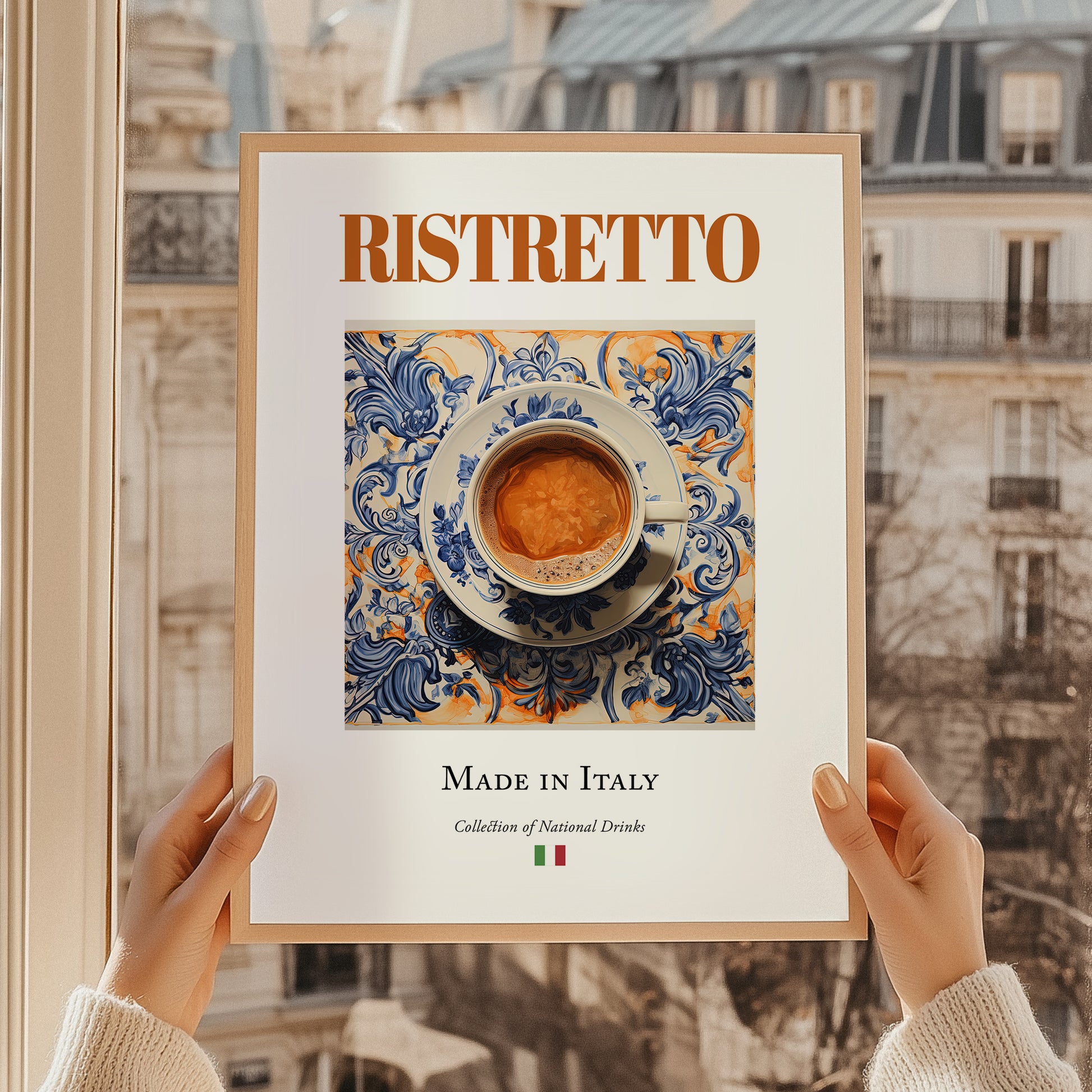 Ristretto – Italian Coffee, Street Café Illustration, styled in a charming Paris street view