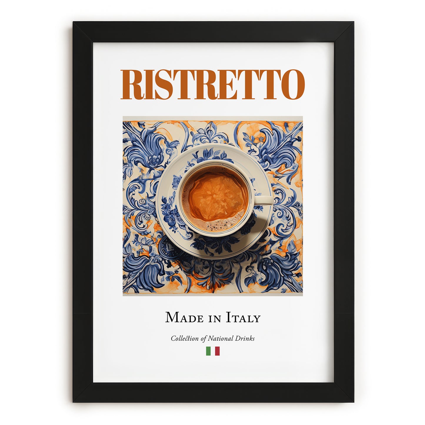 Ristretto – Italian Coffee, Street Café Illustration, in sleek black frame