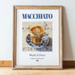 Macchiato – Italian Coffee, Book Café Wall Decor, in wooden frame leaning on the floor