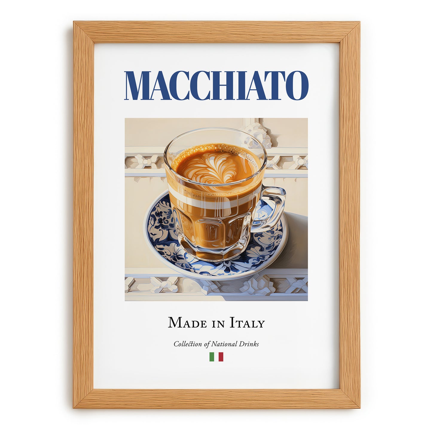 Macchiato – Italian Coffee, Book Café Wall Decor, set in oak frame