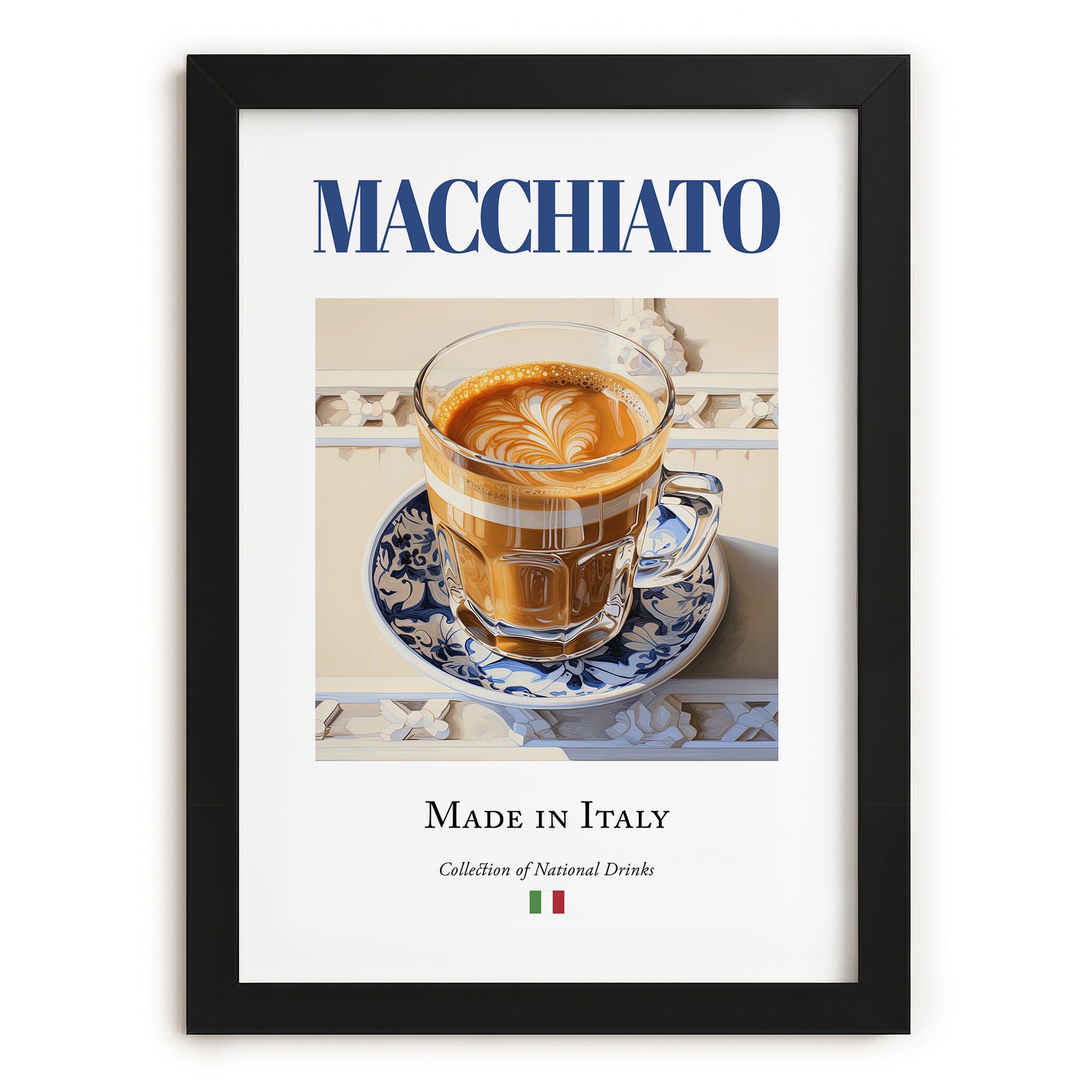 Macchiato – Italian Coffee, Book Café Wall Decor, in sleek black frame