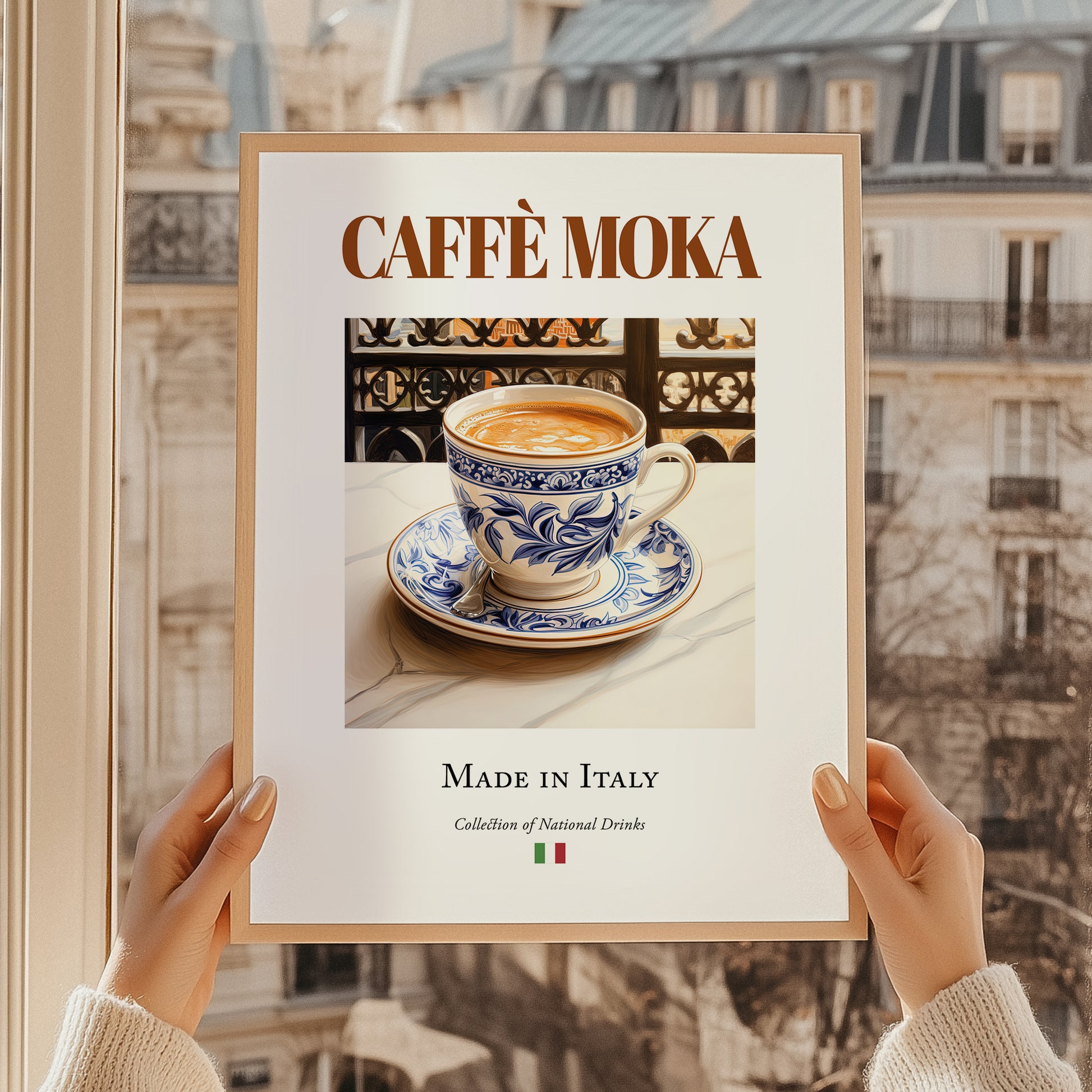 Caffè moka – Italian Coffee, Book Café Illustration, styled in a charming Paris street view