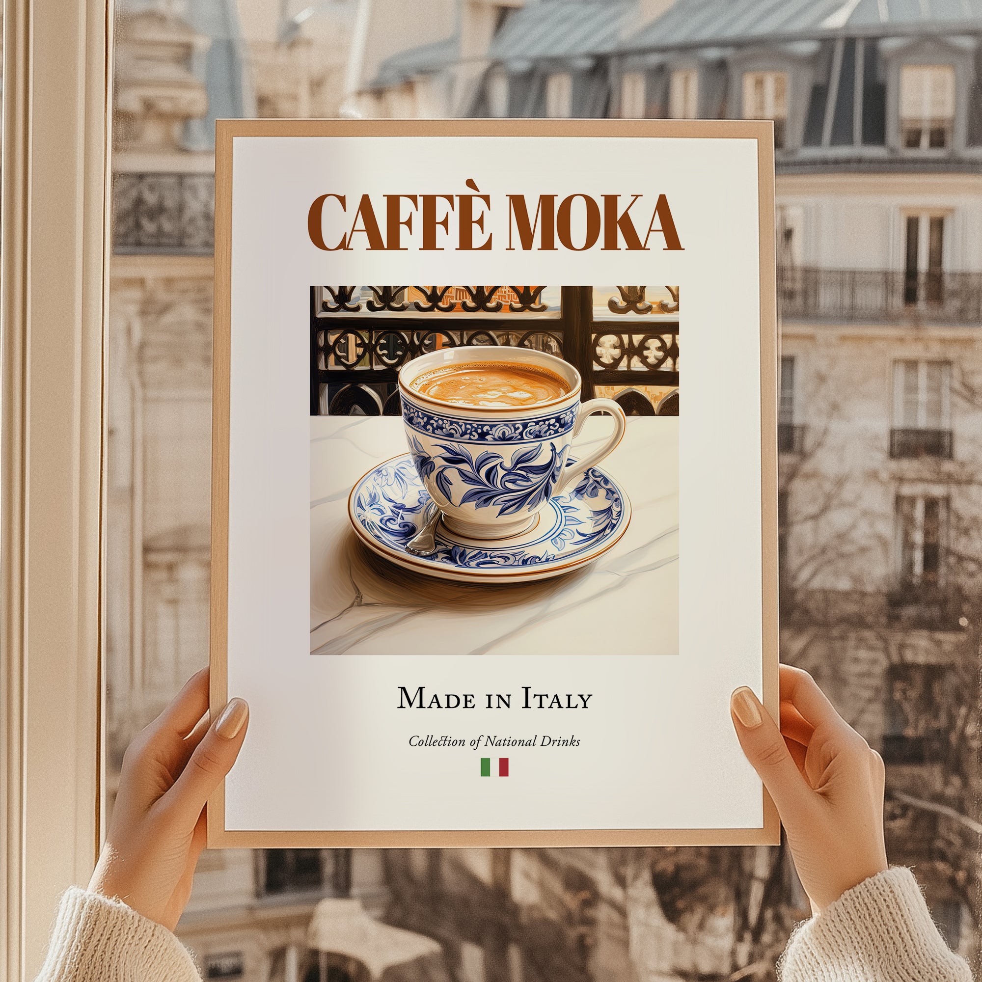 Caffè moka – Italian Coffee, Book Café Illustration, styled in a charming Paris street view