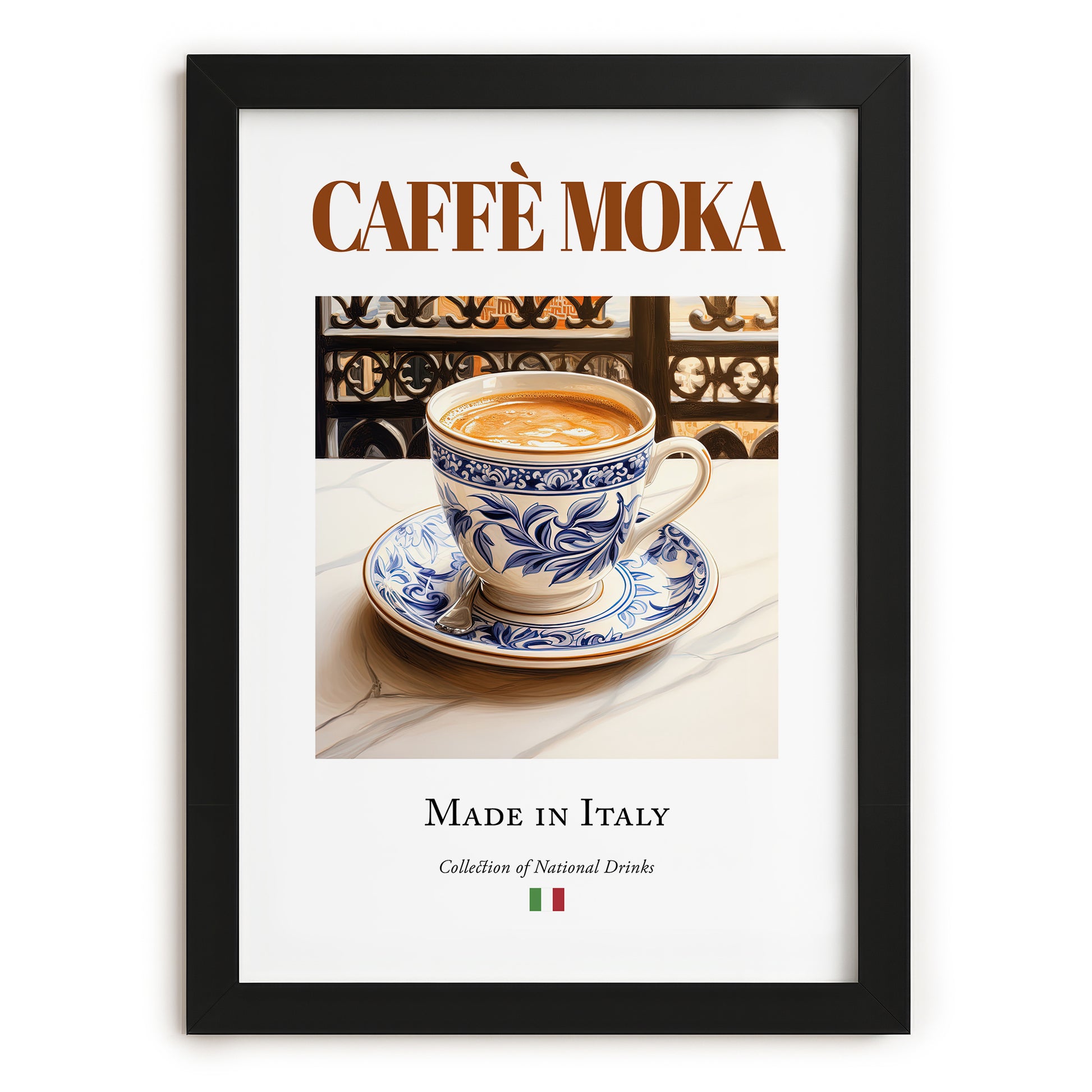 Caffè moka – Italian Coffee, Book Café Illustration, in sleek black frame