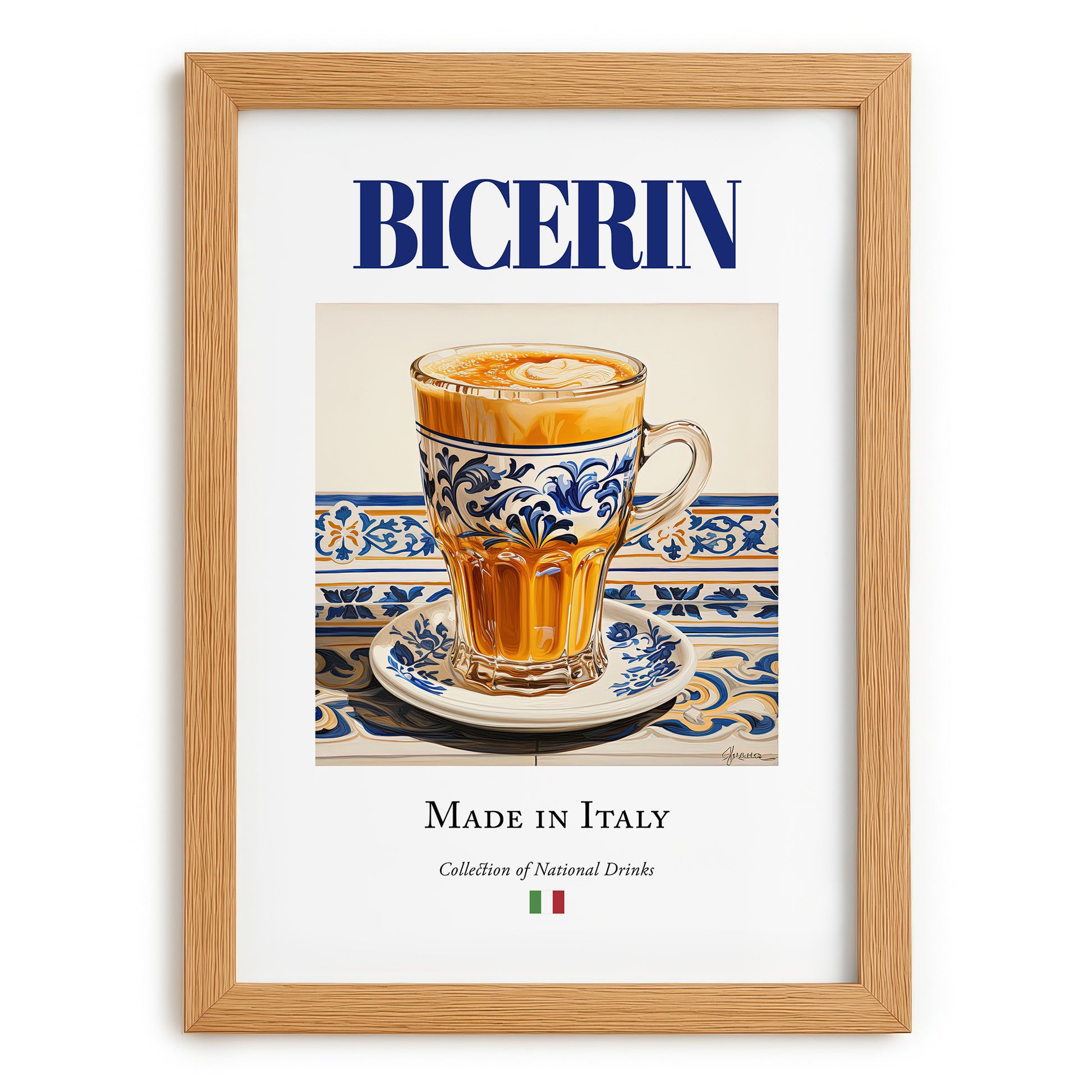 Bicerin – Italian Coffee, Book Café Art, set in oak frame