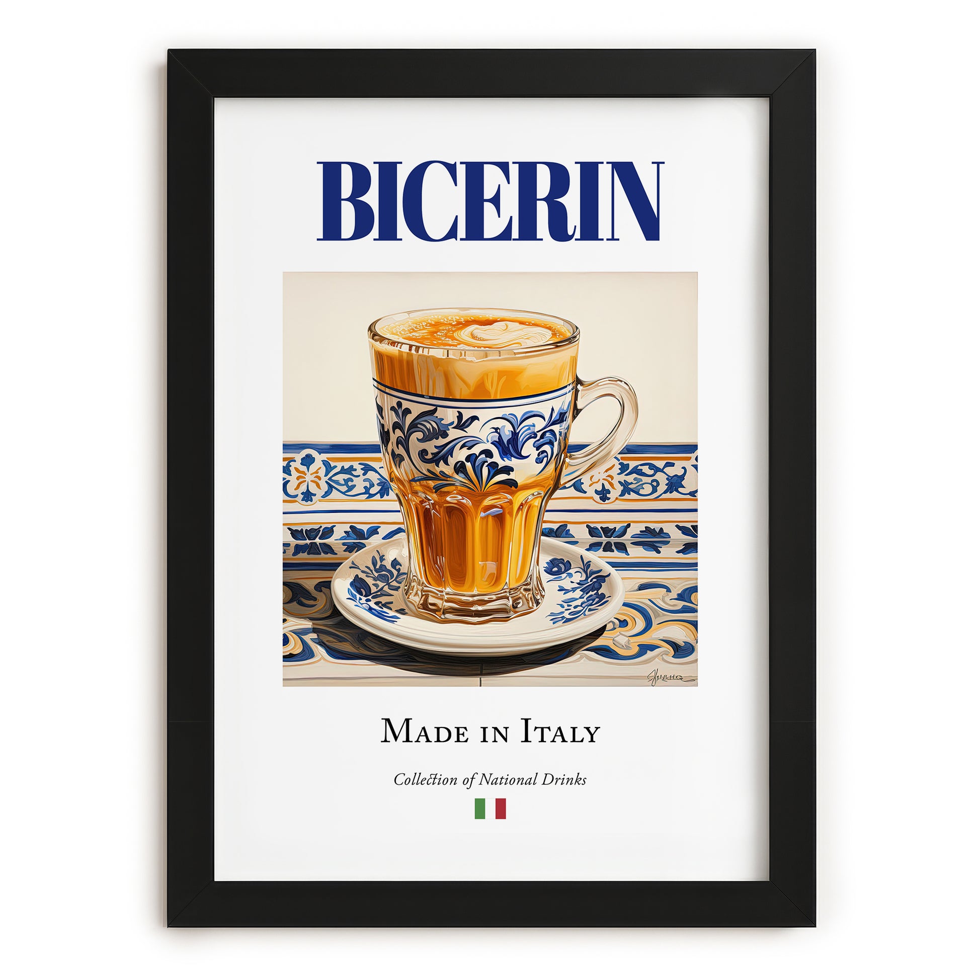 Bicerin – Italian Coffee, Book Café Art, in sleek black frame