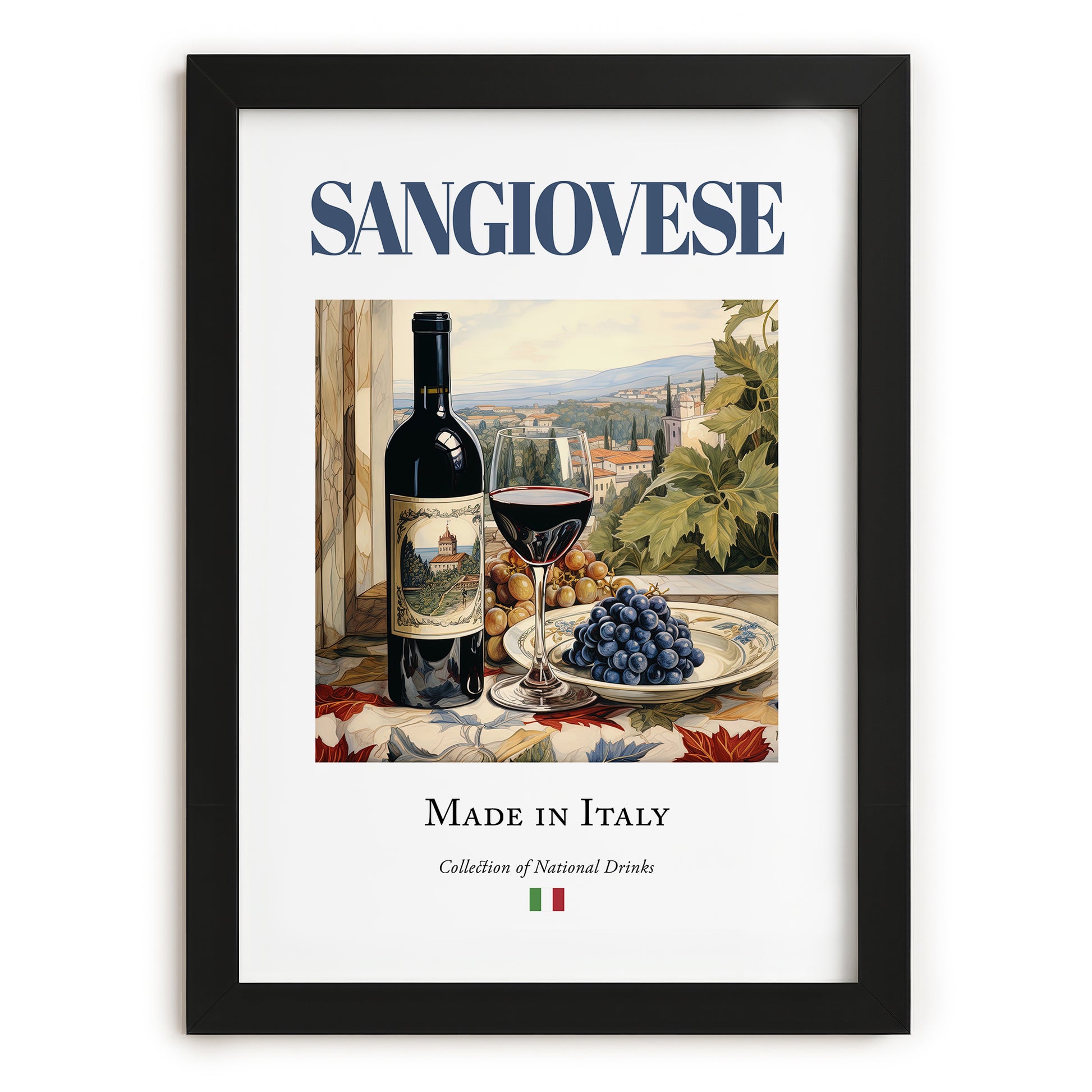 Sangiovese – Italian Red Wine, Vinoteca Print, in sleek black frame