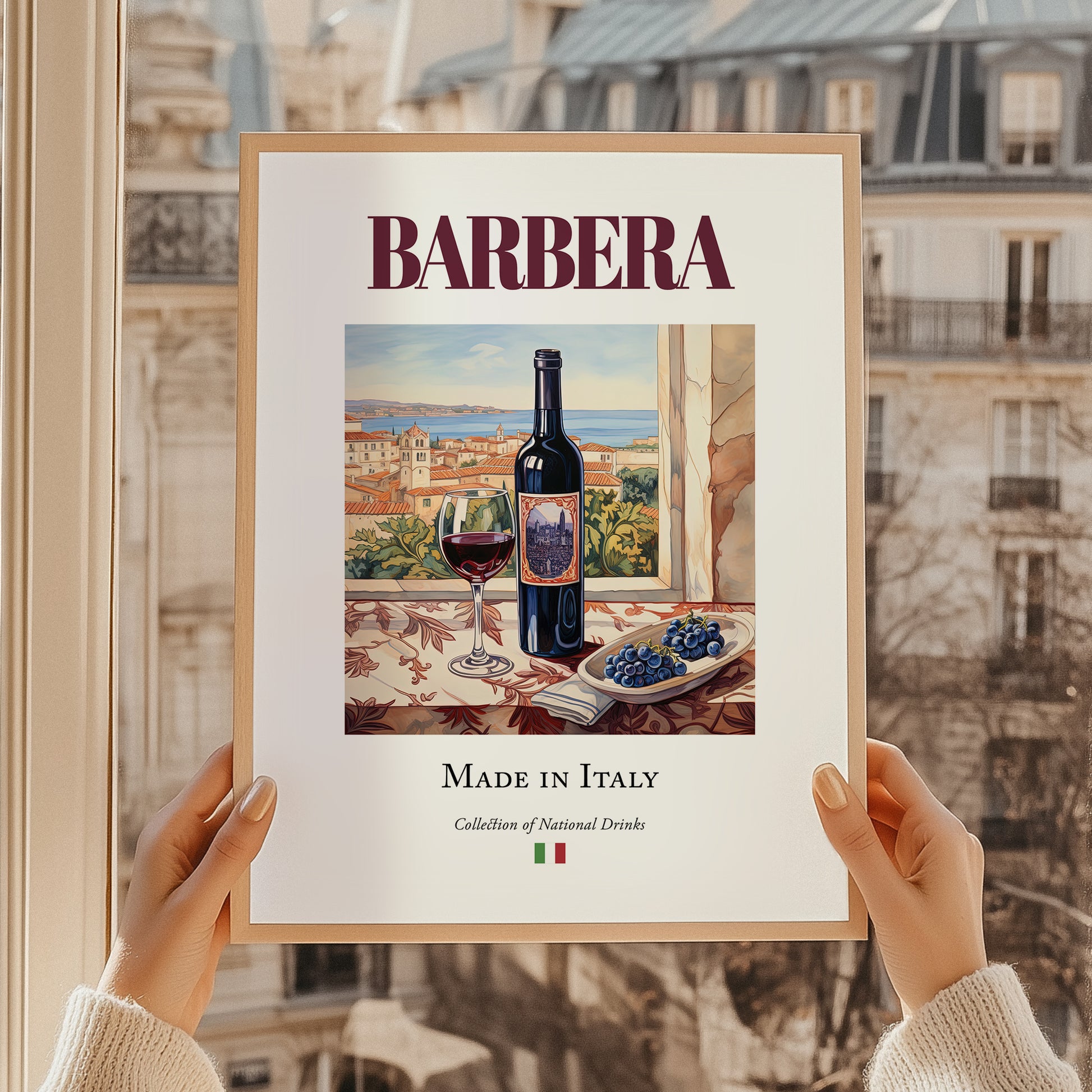 Barbera – Italian Red Wine, Vinoteca Poster, styled in a charming Paris street view