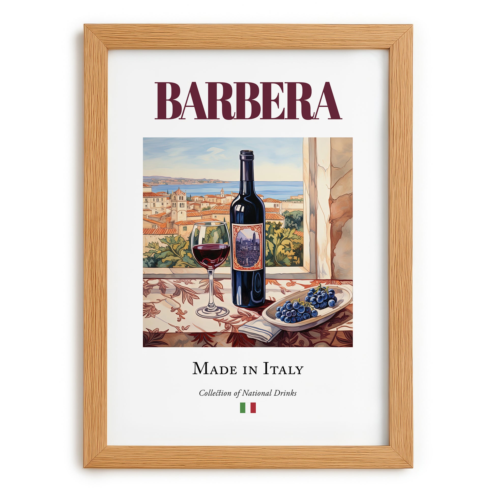 Barbera – Italian Red Wine, Vinoteca Poster, set in oak frame