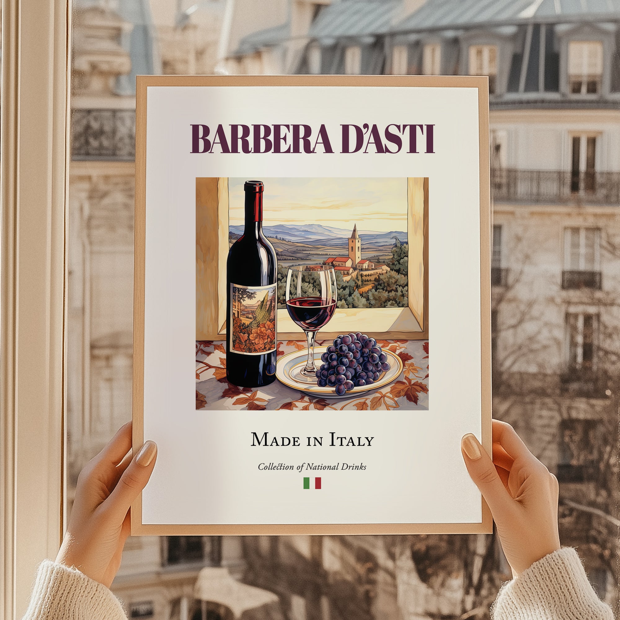 Barbera d'Asti – Italian Red Wine, Wine Bar Wall Art, styled in a charming Paris street view