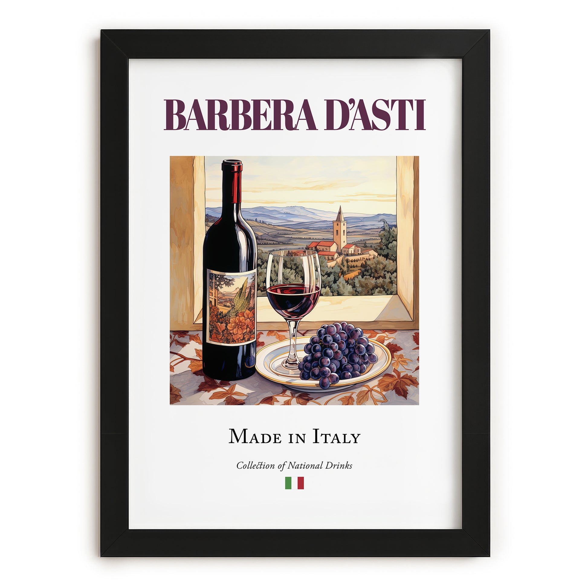 Barbera d'Asti – Italian Red Wine, Wine Bar Wall Art, in sleek black frame