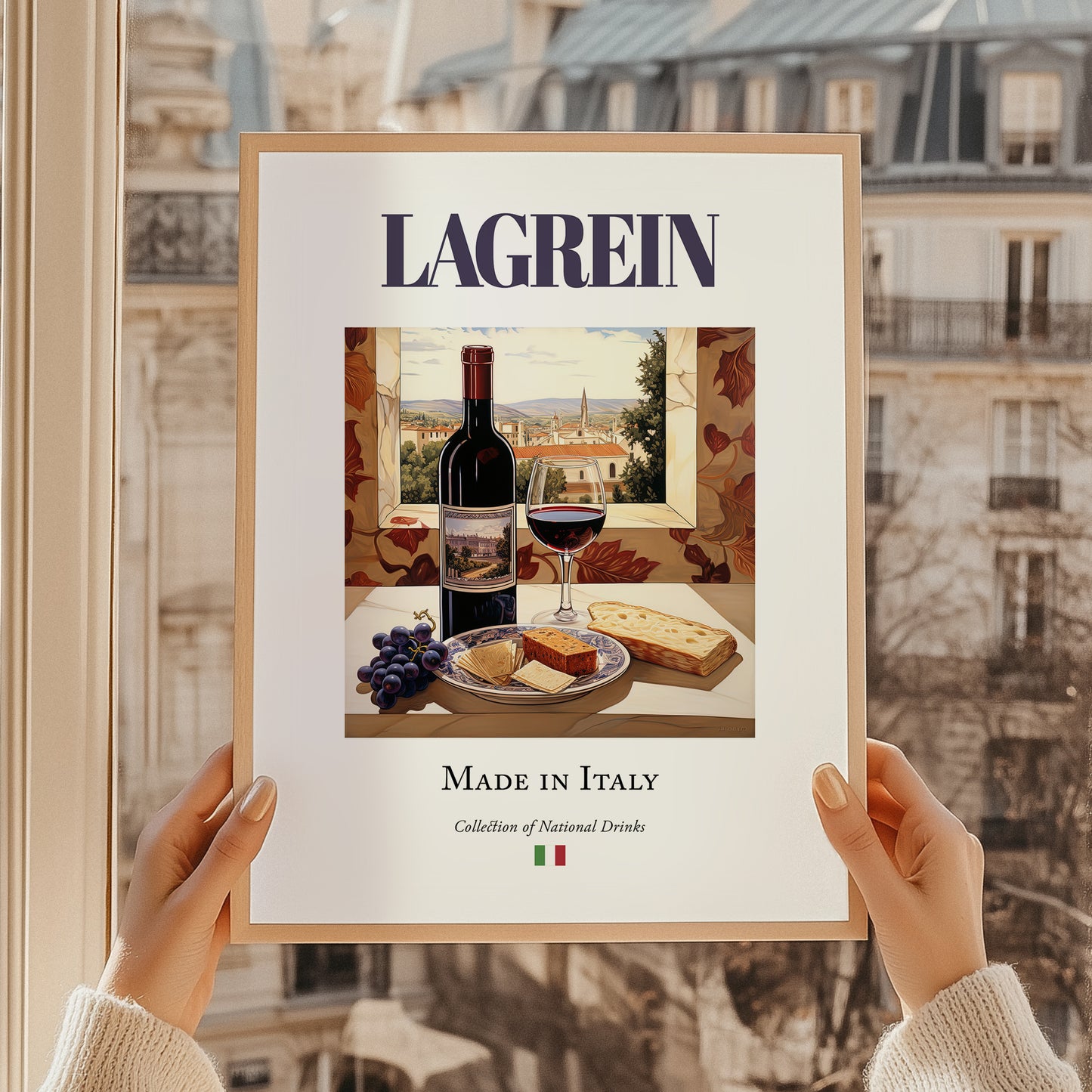 Lagrein – Italian Red Wine, Wine Bar Wall Art, styled in a charming Paris street view