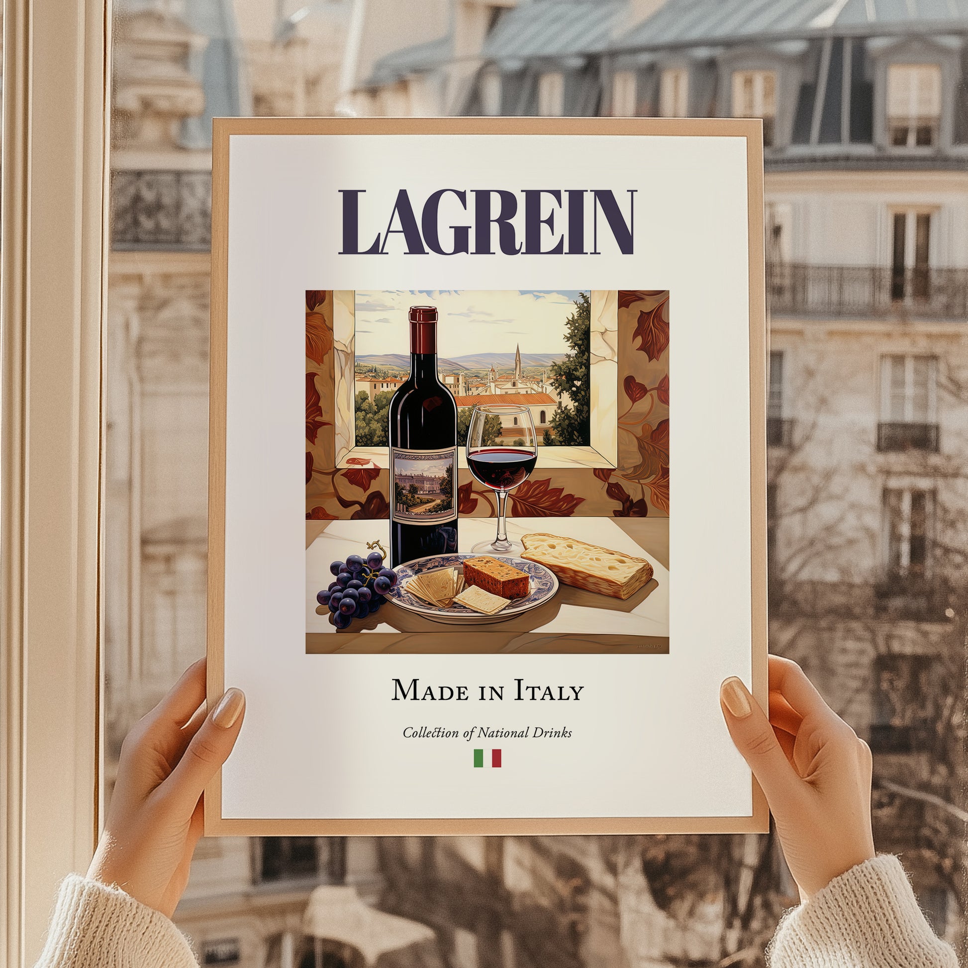 Lagrein – Italian Red Wine, Wine Bar Wall Art, styled in a charming Paris street view