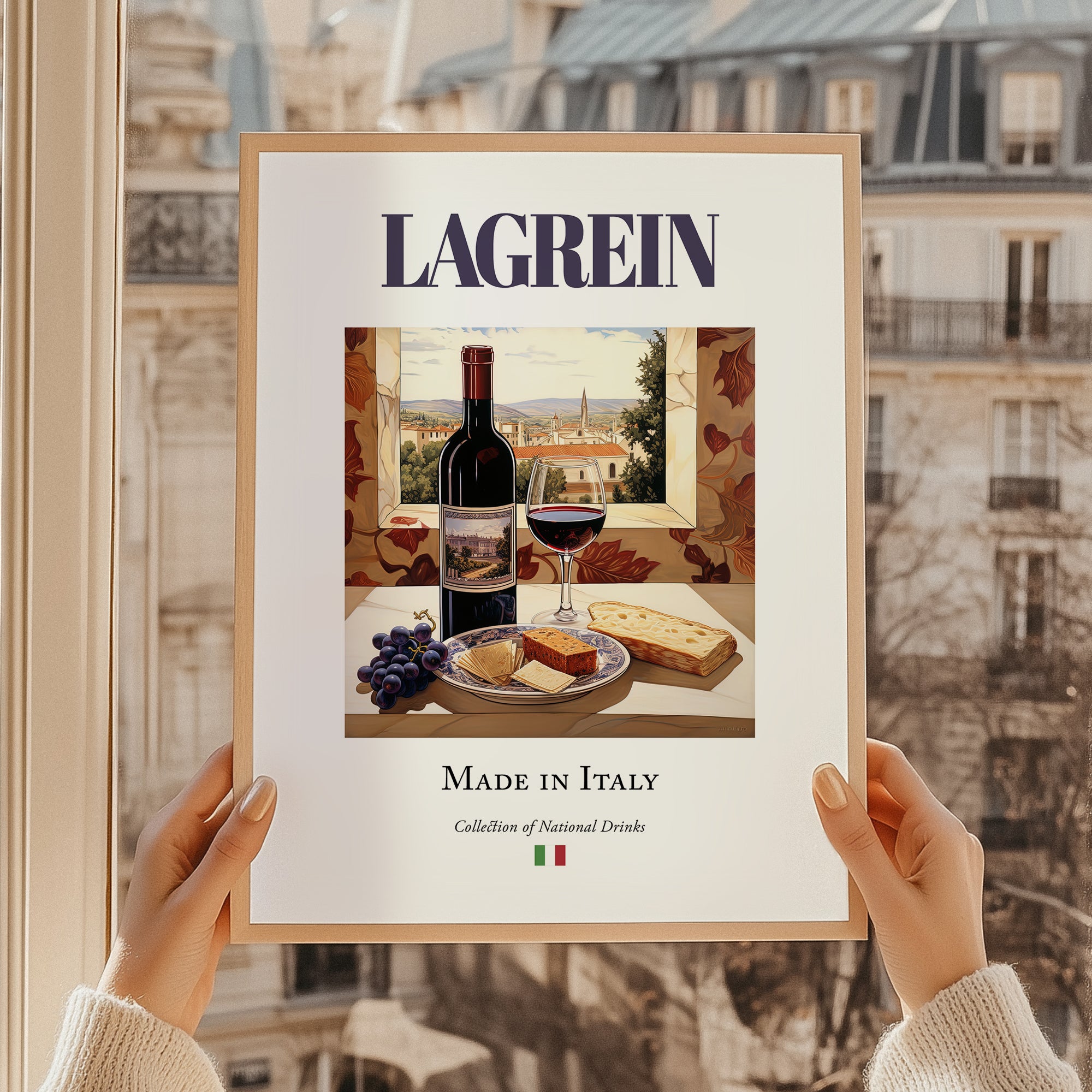 Lagrein – Italian Red Wine, Wine Bar Wall Art, styled in a charming Paris street view