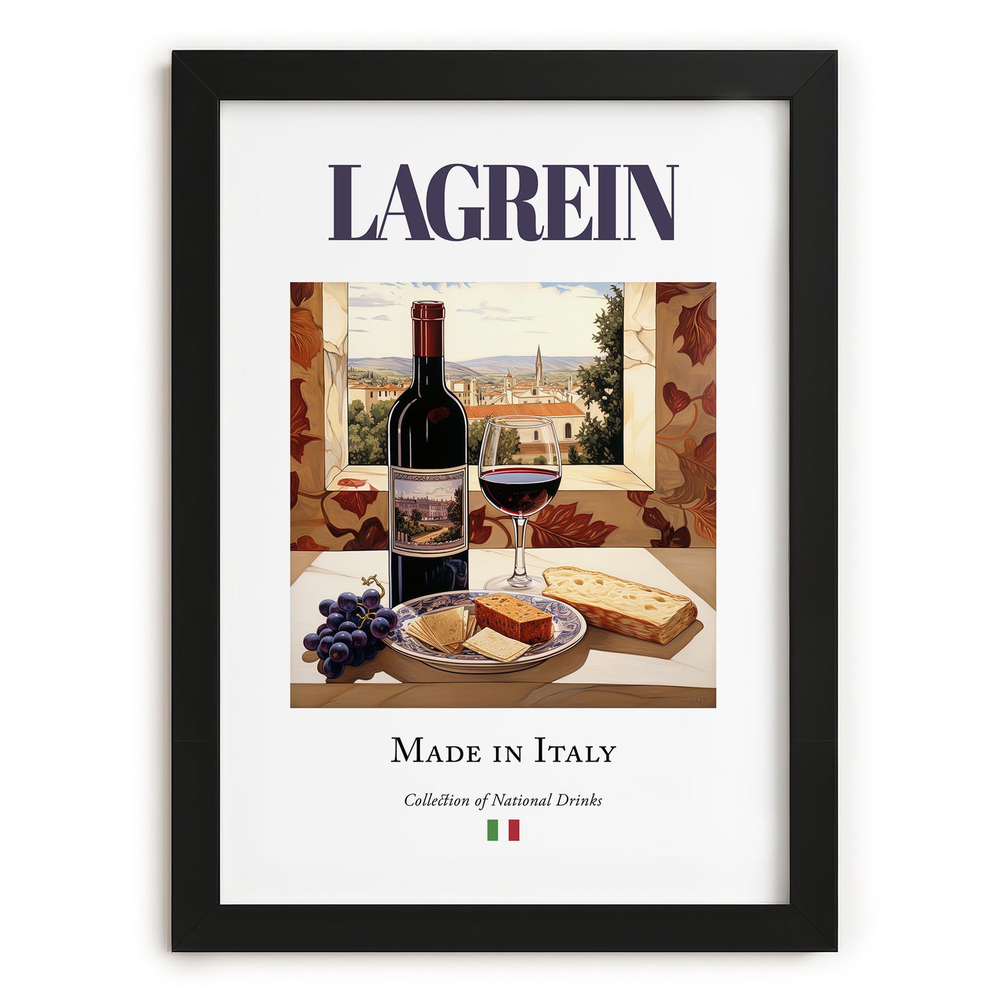 Lagrein – Italian Red Wine, Wine Bar Wall Art, in sleek black frame
