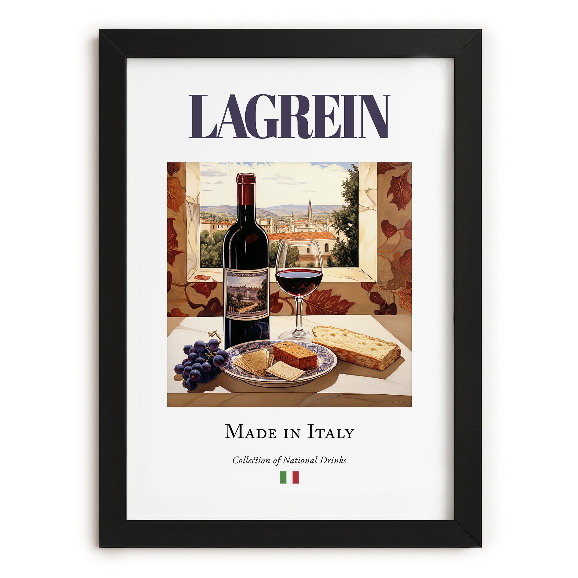 Lagrein – Italian Red Wine, Wine Bar Wall Art, in sleek black frame