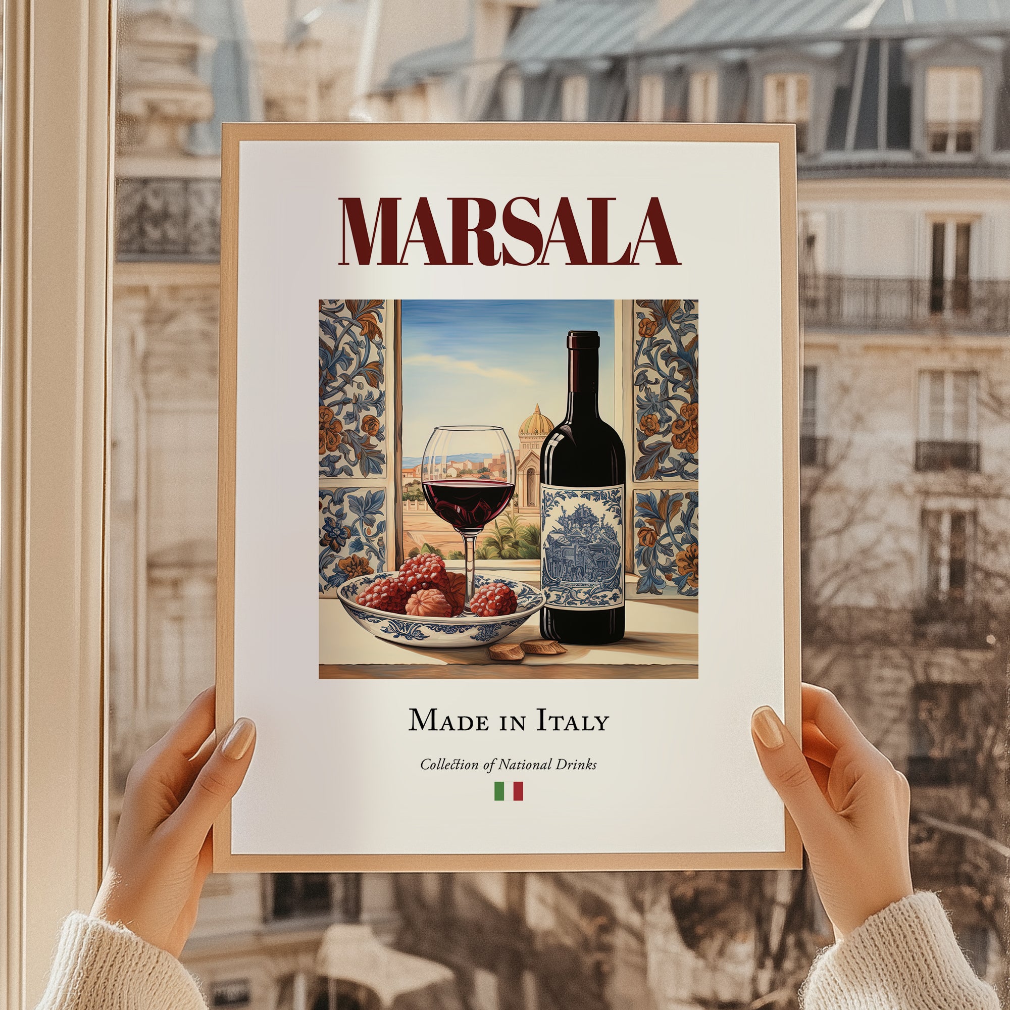 Marsala – Italian Dessert Wine, Wine Bar Poster, styled in a charming Paris street view