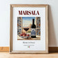 Marsala – Italian Dessert Wine, Wine Bar Poster, in wooden frame leaning on the floor