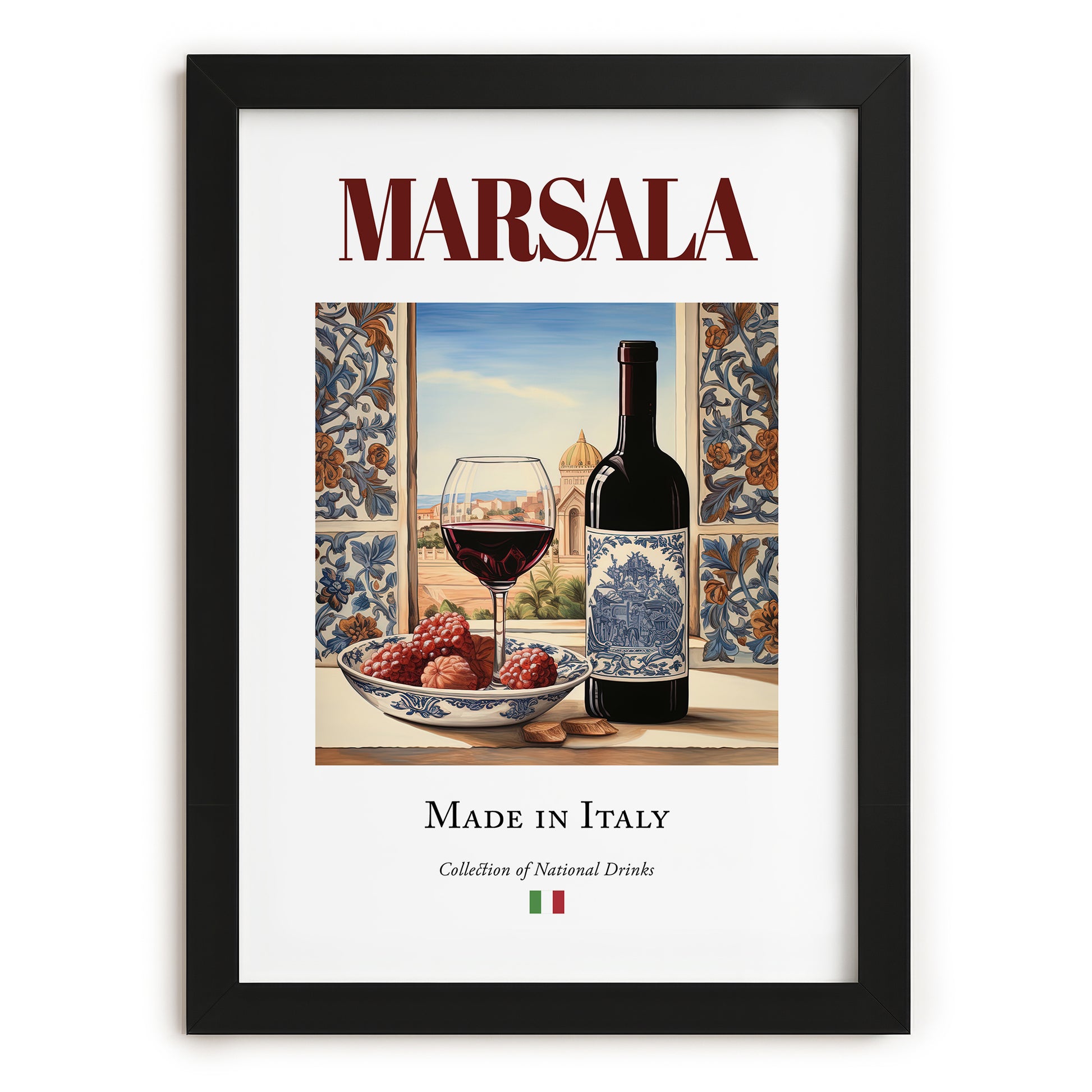 Marsala – Italian Dessert Wine, Wine Bar Poster, in sleek black frame