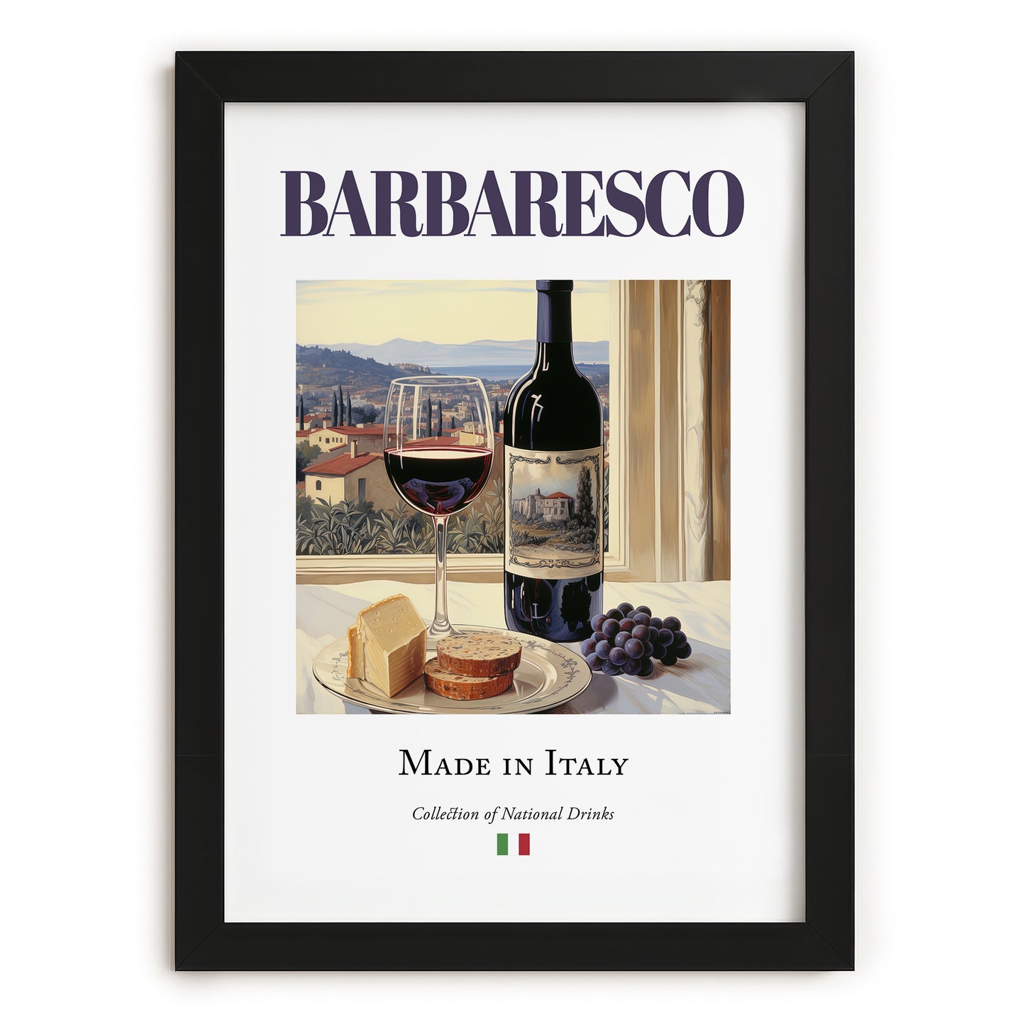 Barbaresco – Italian Red Wine, Tasting Room Print, in sleek black frame