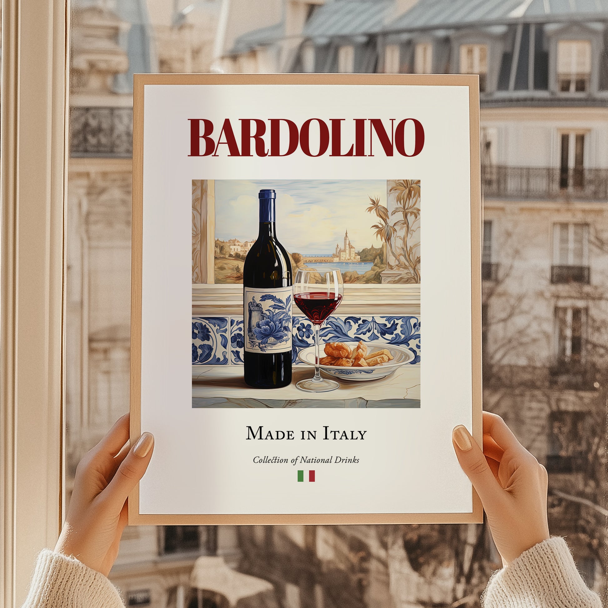 Bardolino – Italian Red Wine, Wine Bar Wall Decor, styled in a charming Paris street view