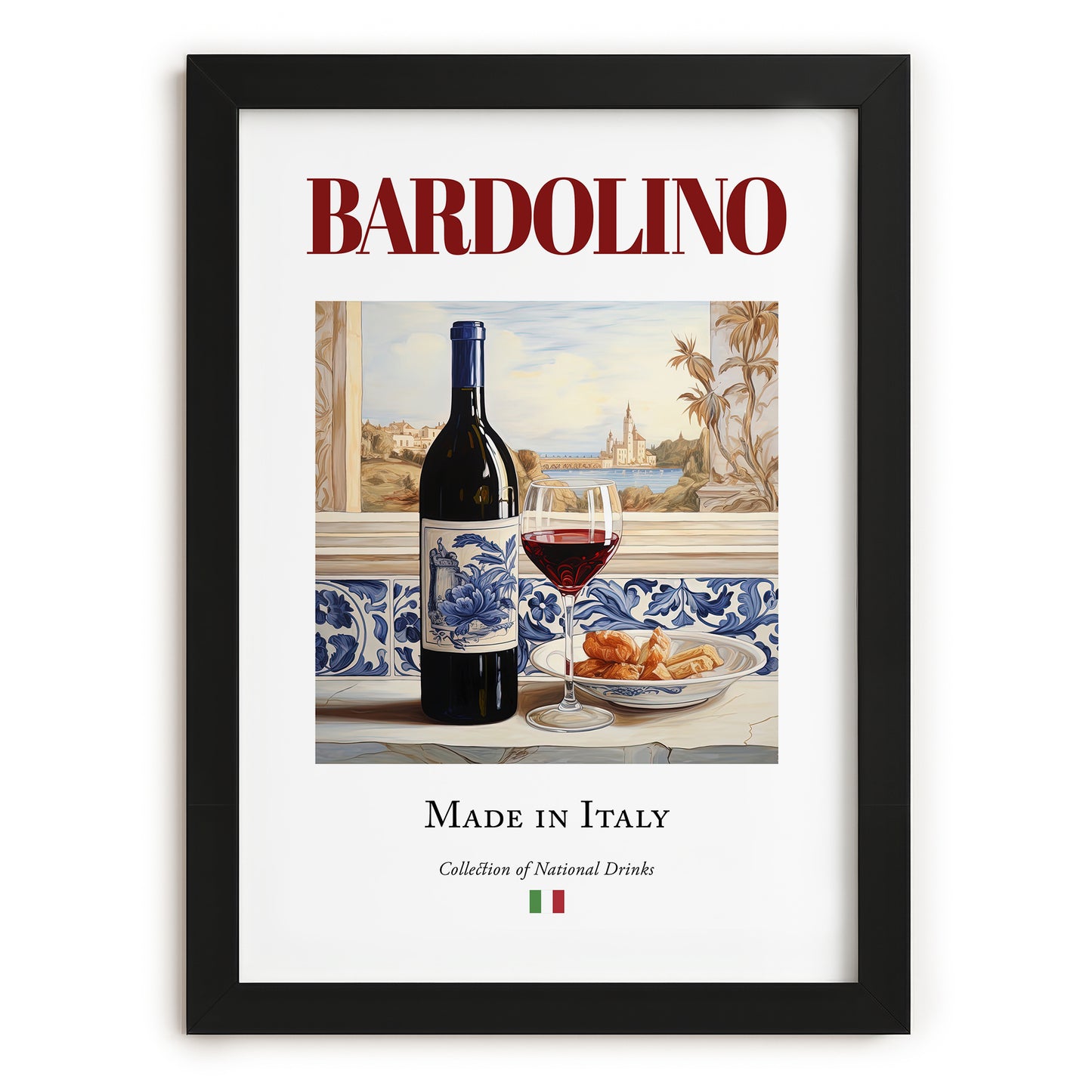 Bardolino – Italian Red Wine, Wine Bar Wall Decor, in sleek black frame